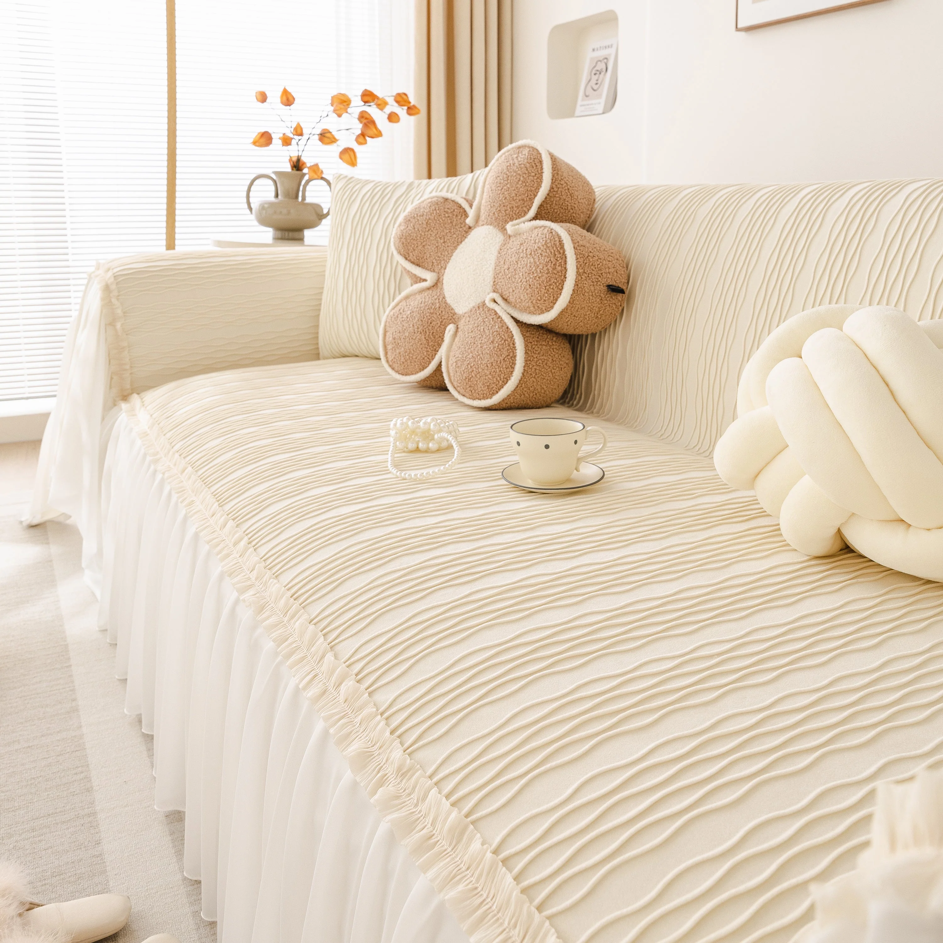 Soft Warm Flannel Couch Cover Throw Blanket with French Flounce, Beautiful Furniture Throws for Sofas - Image 34