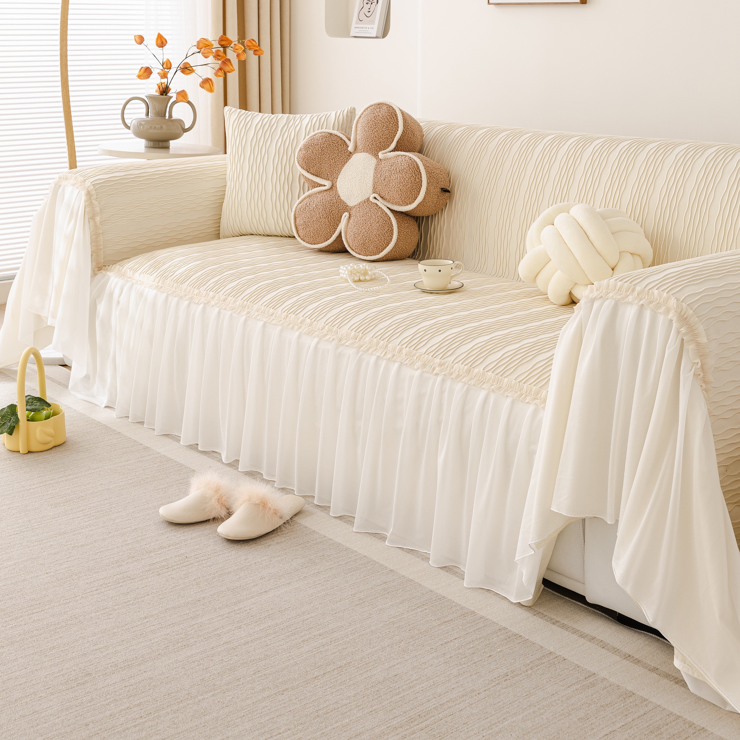 Soft Warm Flannel Couch Cover Throw Blanket with French Flounce, Beautiful Furniture Throws for Sofas - Image 35