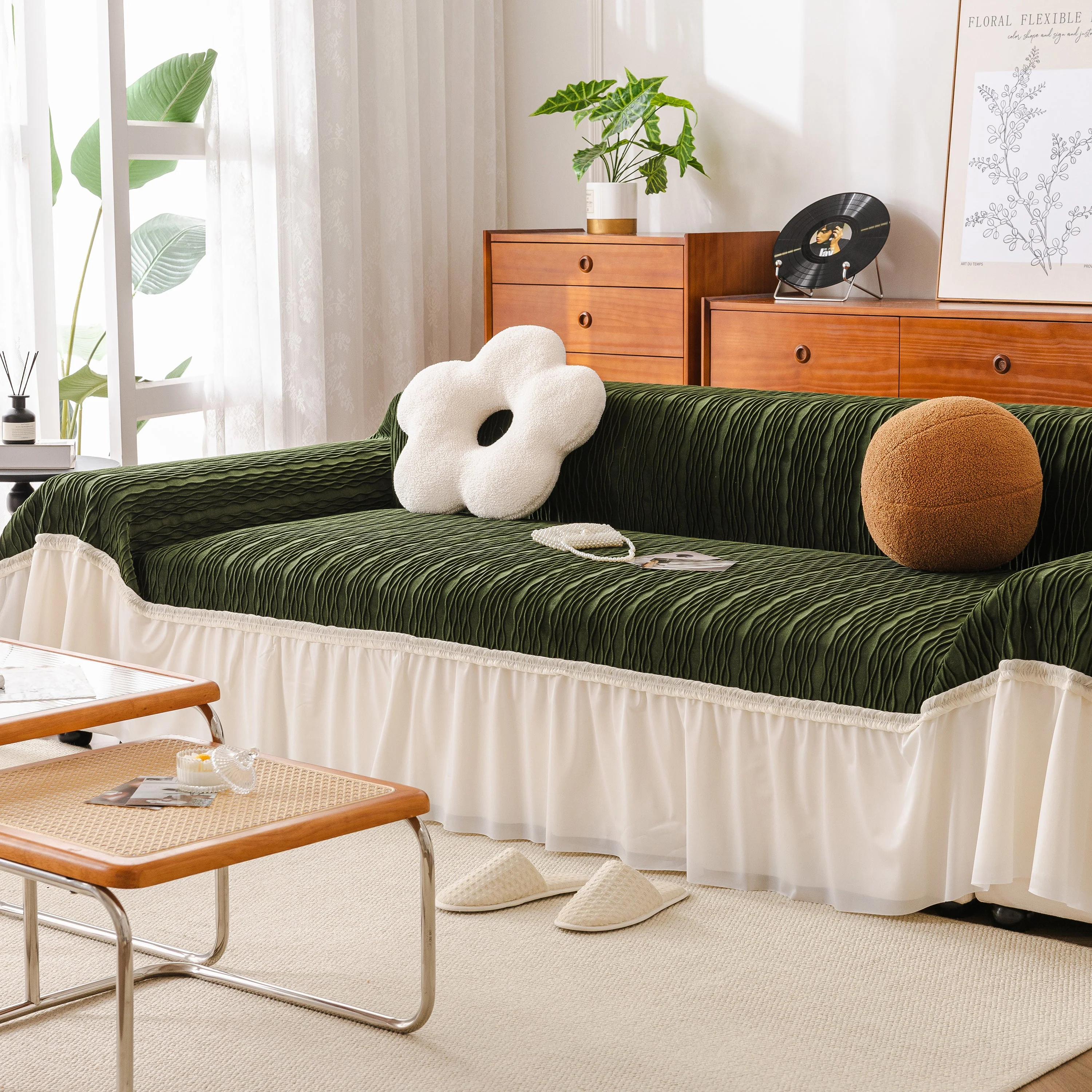 Soft Warm Flannel Couch Cover Throw Blanket with French Flounce, Beautiful Furniture Throws for Sofas - Image 46