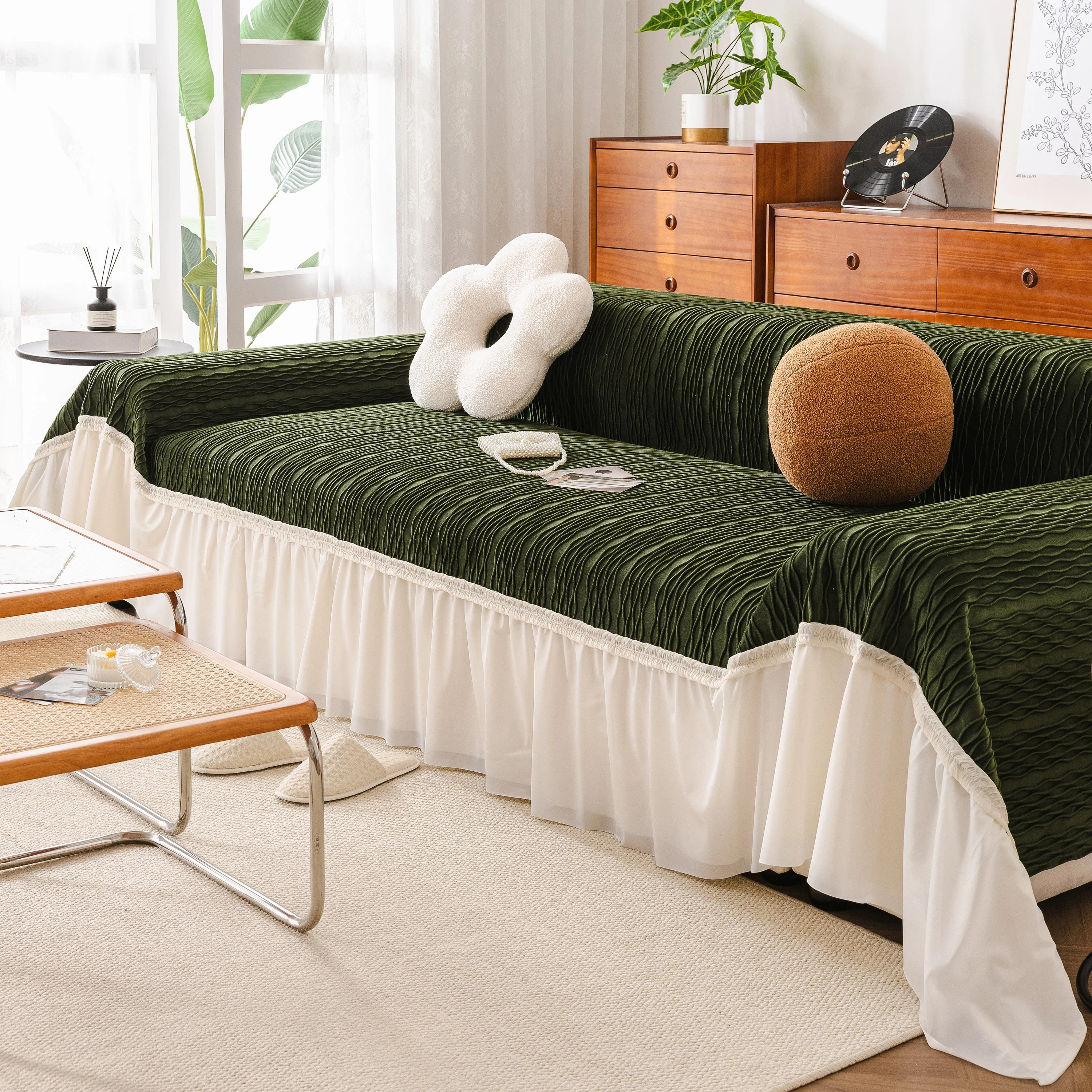 Soft Warm Flannel Couch Cover Throw Blanket with French Flounce, Beautiful Furniture Throws for Sofas - Image 50