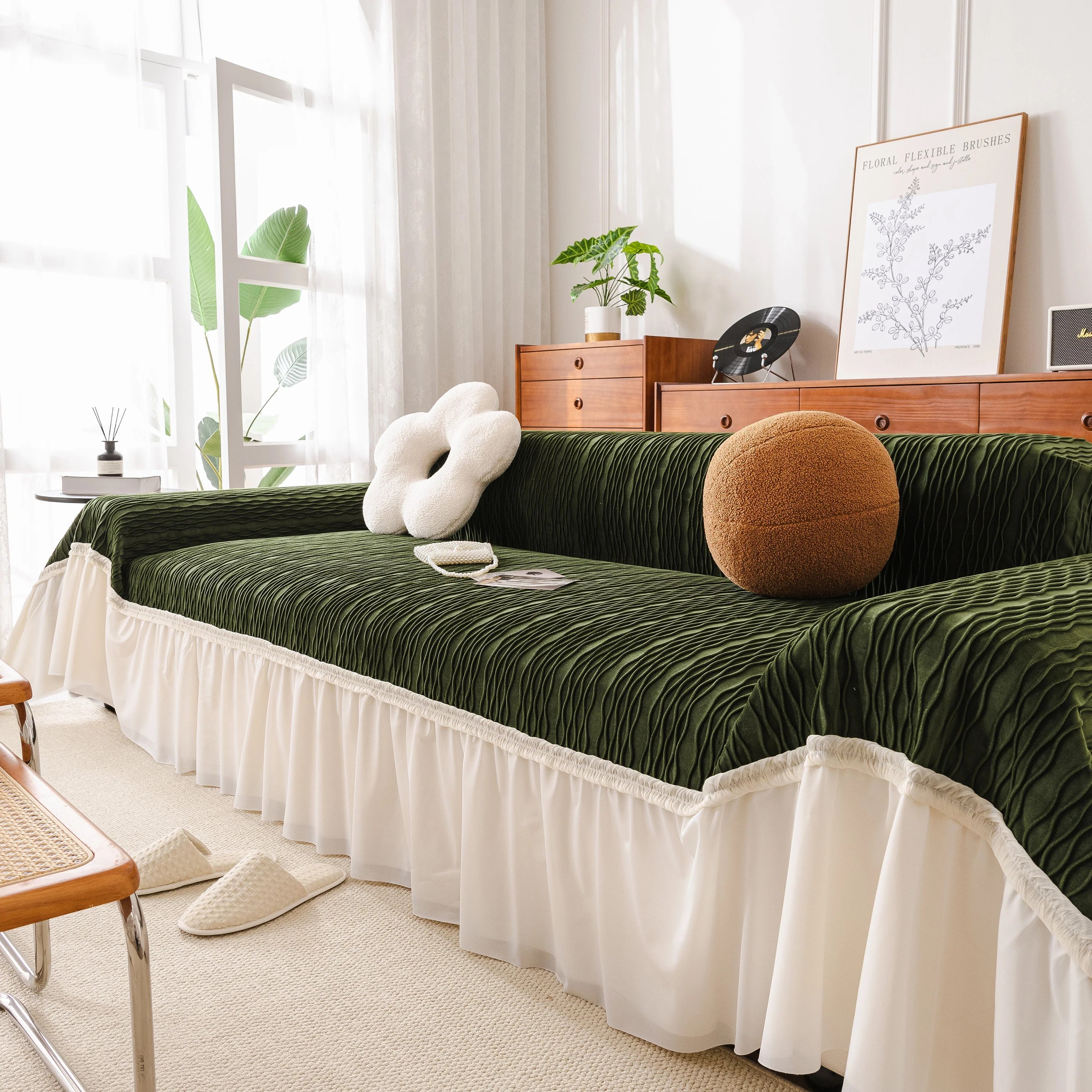 Soft Warm Flannel Couch Cover Throw Blanket with French Flounce, Beautiful Furniture Throws for Sofas - Image 53