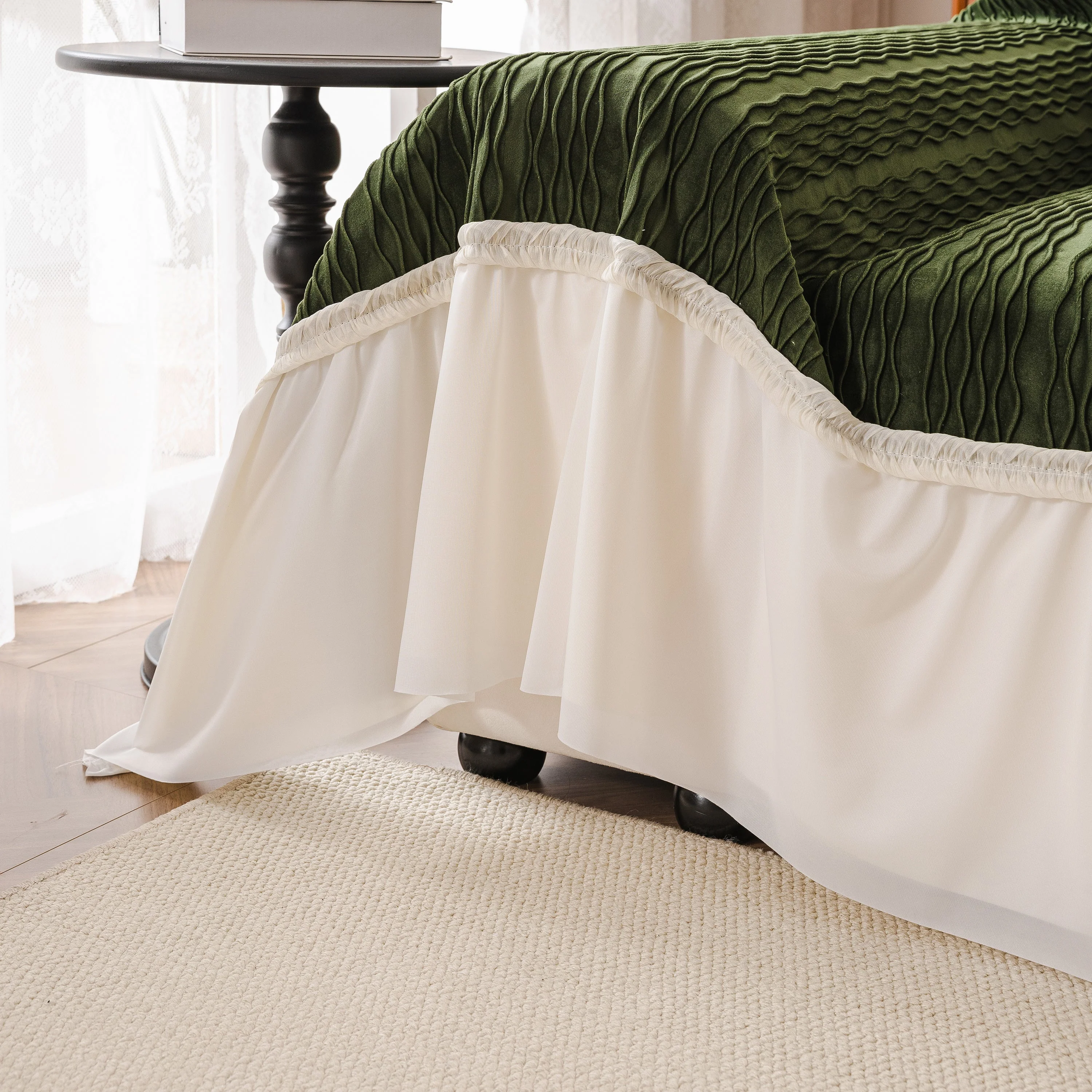 Soft Warm Flannel Couch Cover Throw Blanket with French Flounce, Beautiful Furniture Throws for Sofas - Image 62