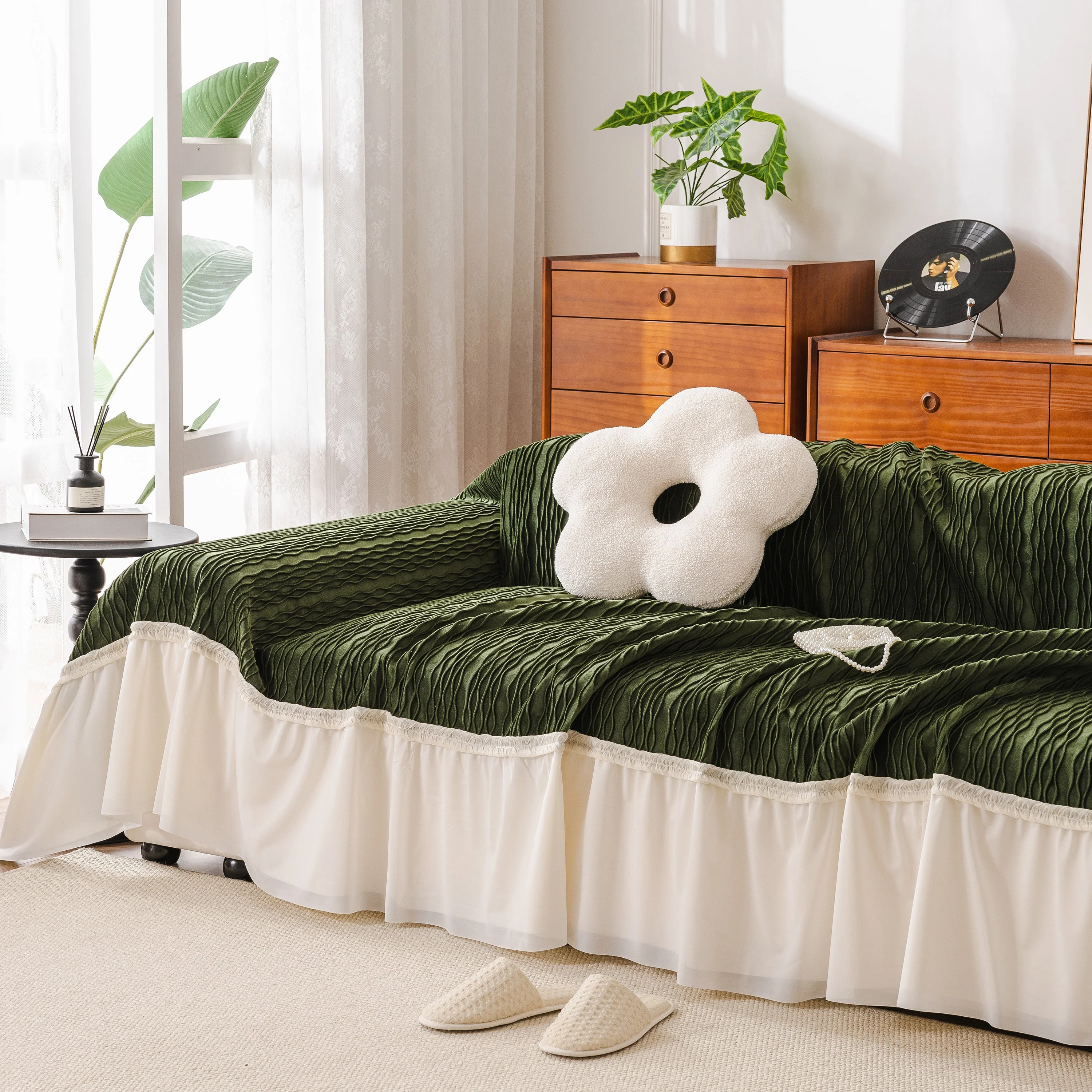 Soft Warm Flannel Couch Cover Throw Blanket with French Flounce, Beautiful Furniture Throws for Sofas - Image 68