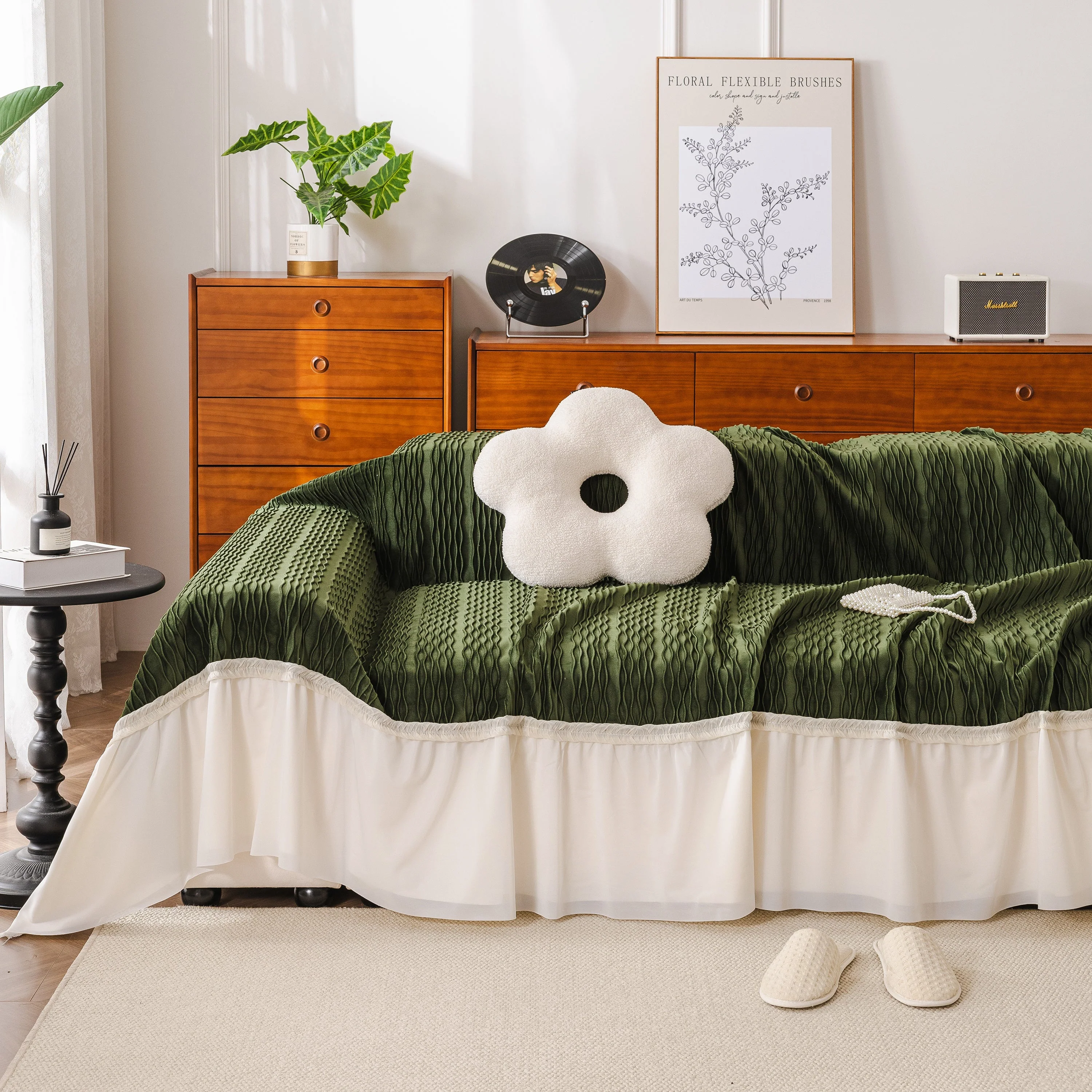 Soft Warm Flannel Couch Cover Throw Blanket with French Flounce, Beautiful Furniture Throws for Sofas - Image 69