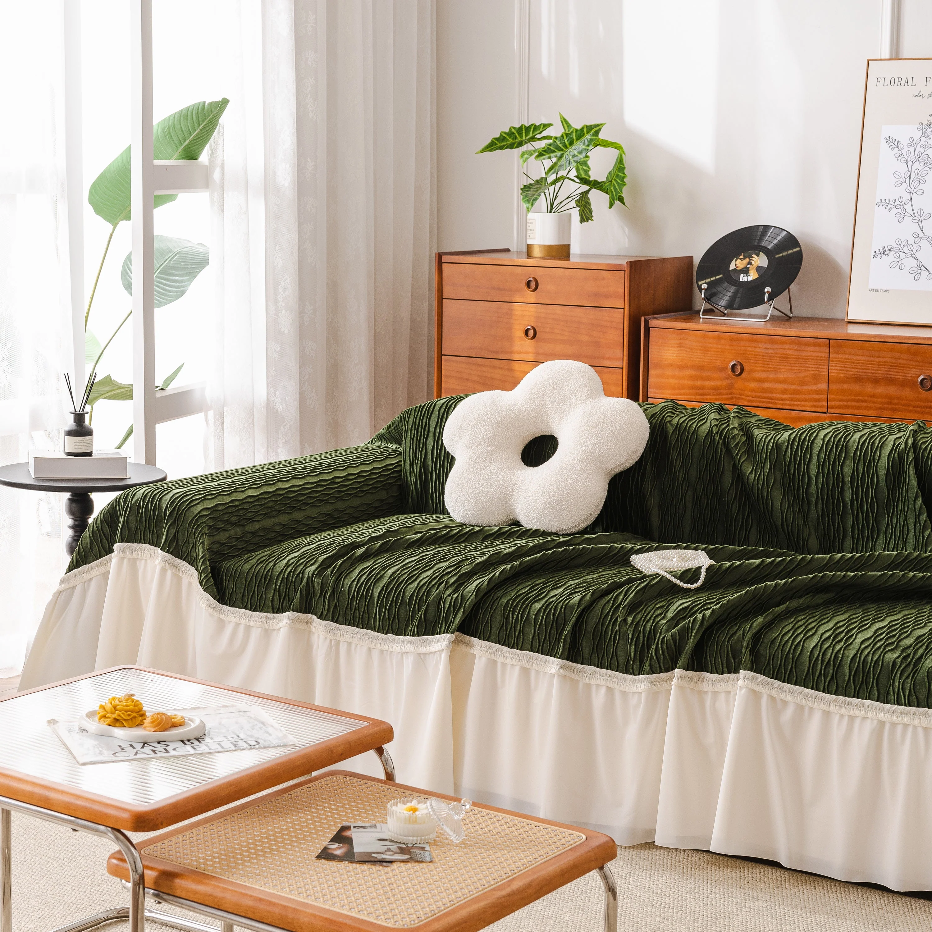 Soft Warm Flannel Couch Cover Throw Blanket with French Flounce, Beautiful Furniture Throws for Sofas - Image 70