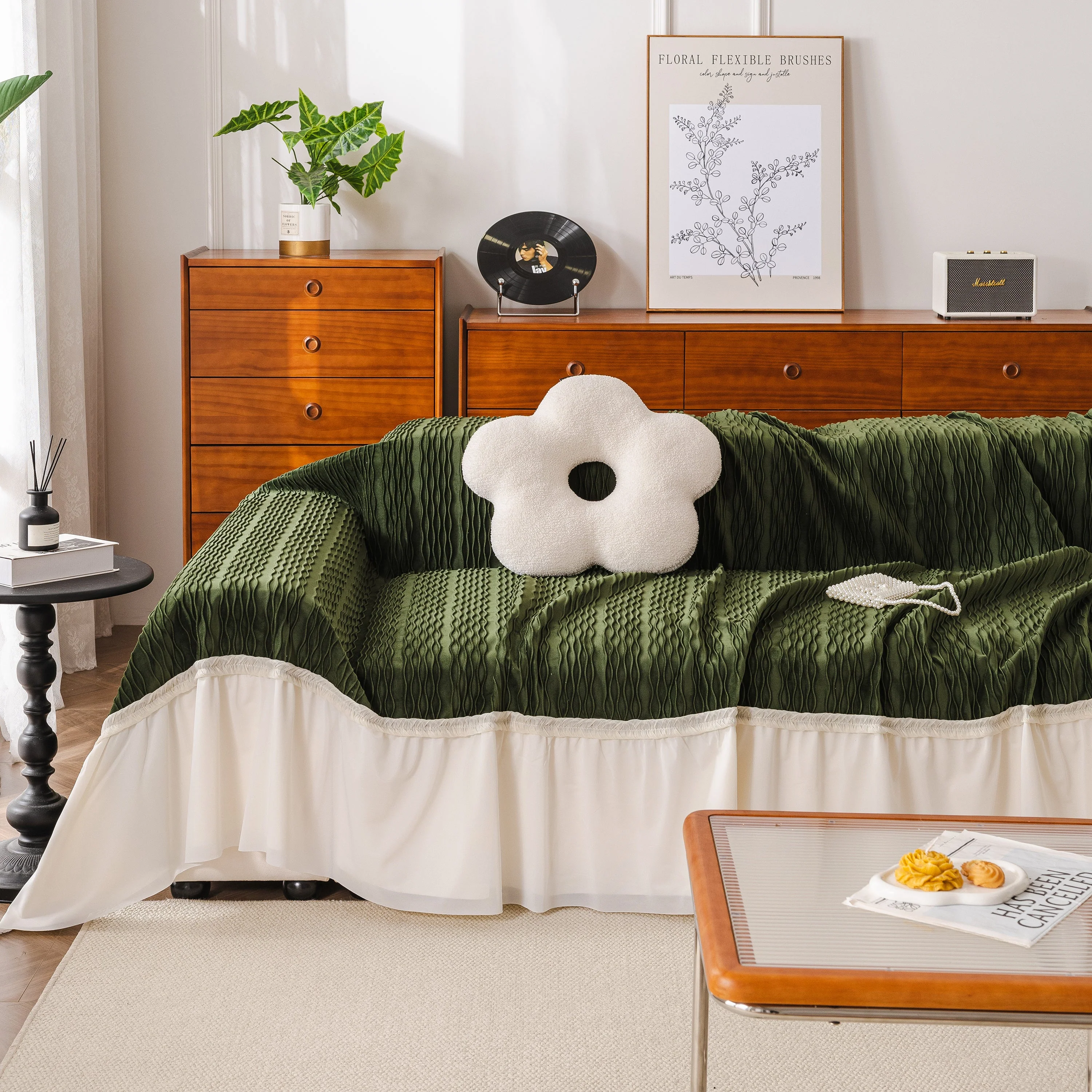 Soft Warm Flannel Couch Cover Throw Blanket with French Flounce, Beautiful Furniture Throws for Sofas - Image 71
