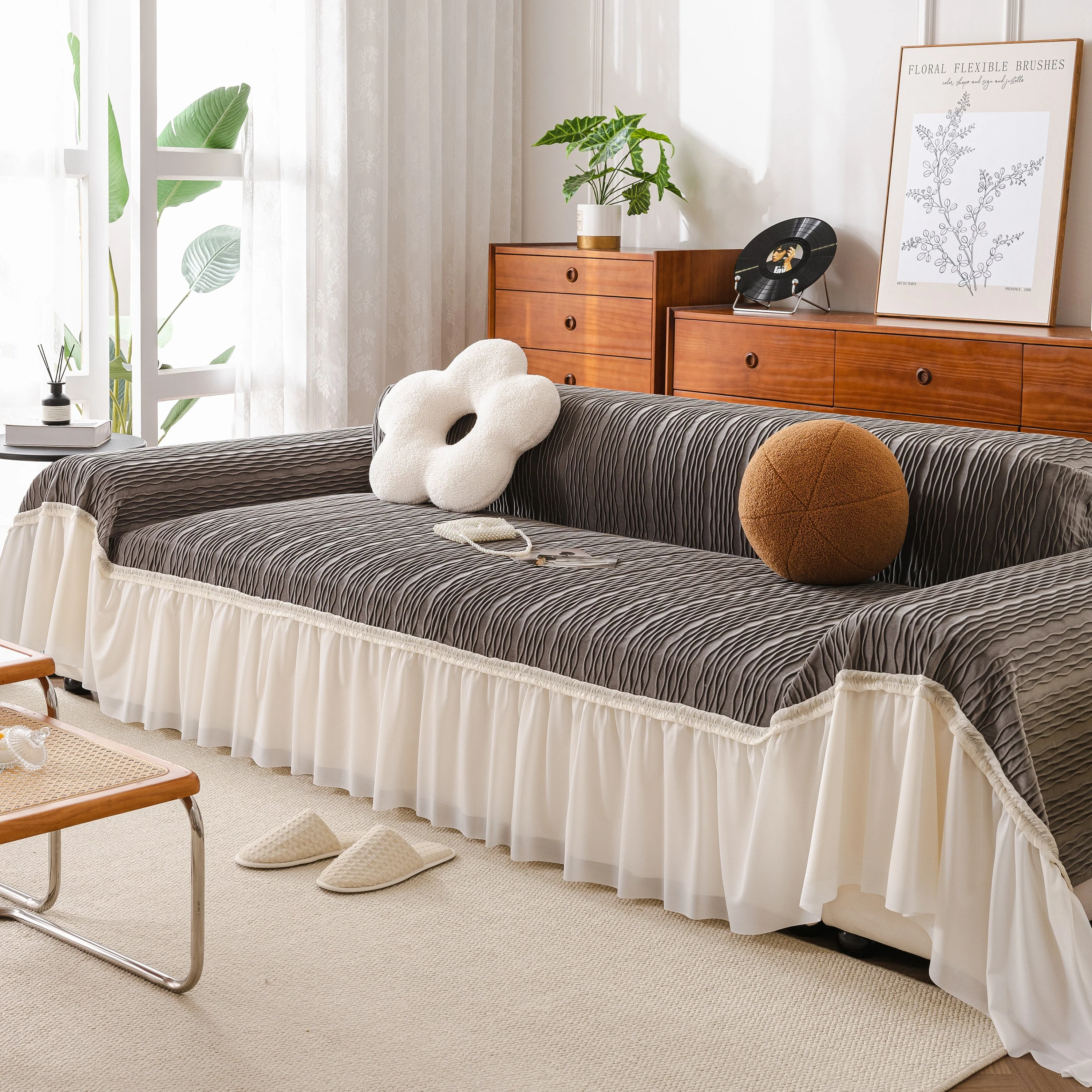 Soft Warm Flannel Couch Cover Throw Blanket with French Flounce, Beautiful Furniture Throws for Sofas - Image 83