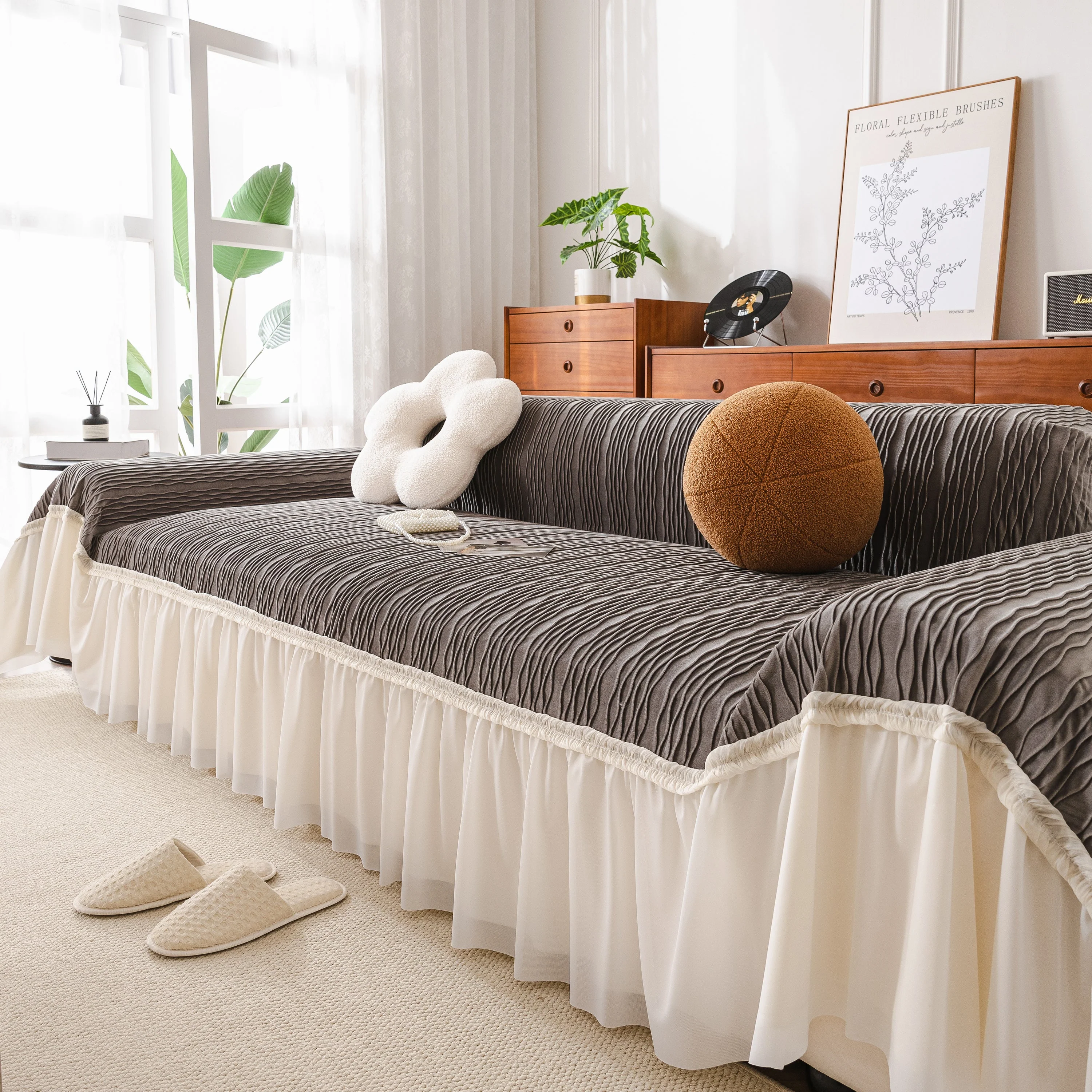 Soft Warm Flannel Couch Cover Throw Blanket with French Flounce, Beautiful Furniture Throws for Sofas - Image 89