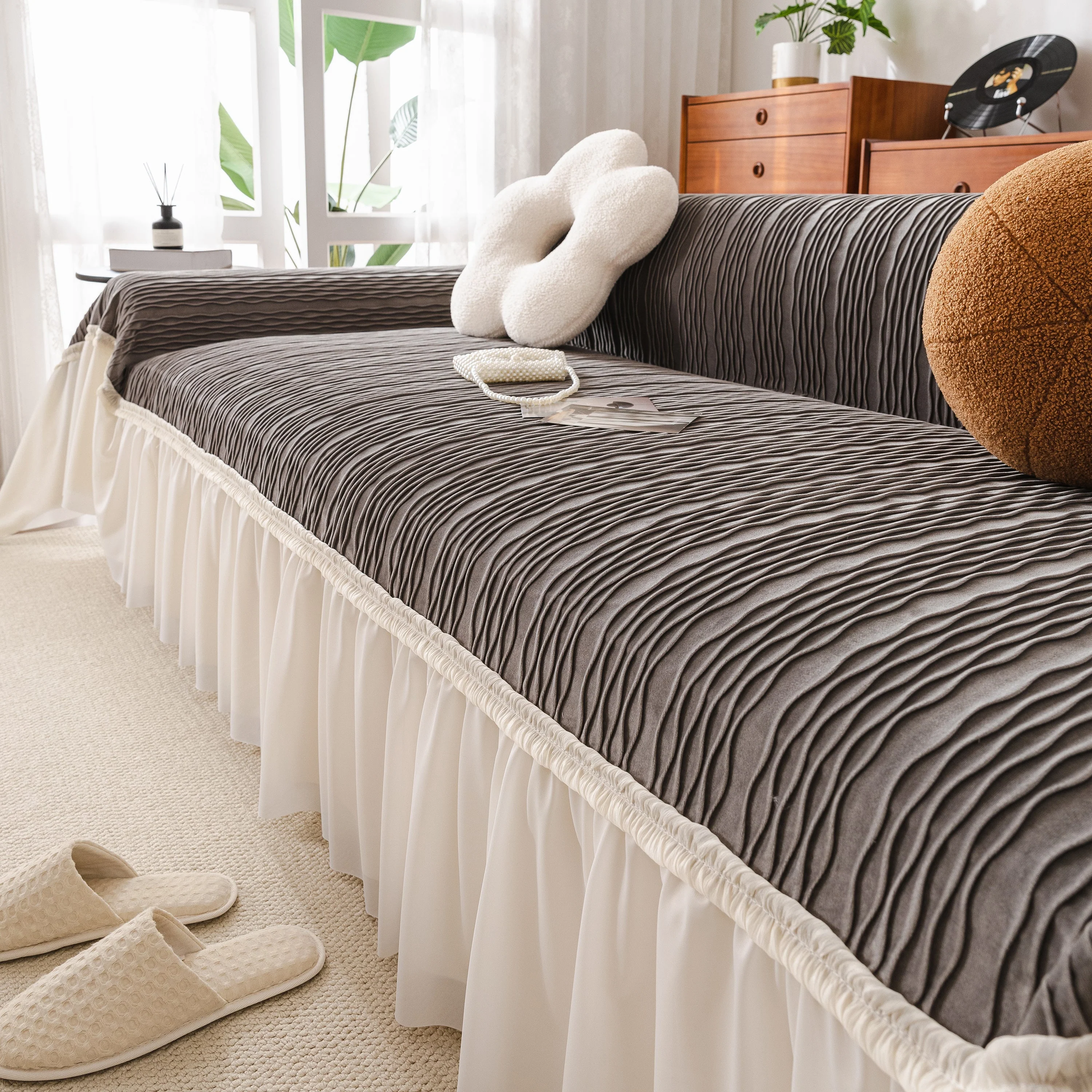 Soft Warm Flannel Couch Cover Throw Blanket with French Flounce, Beautiful Furniture Throws for Sofas - Image 94
