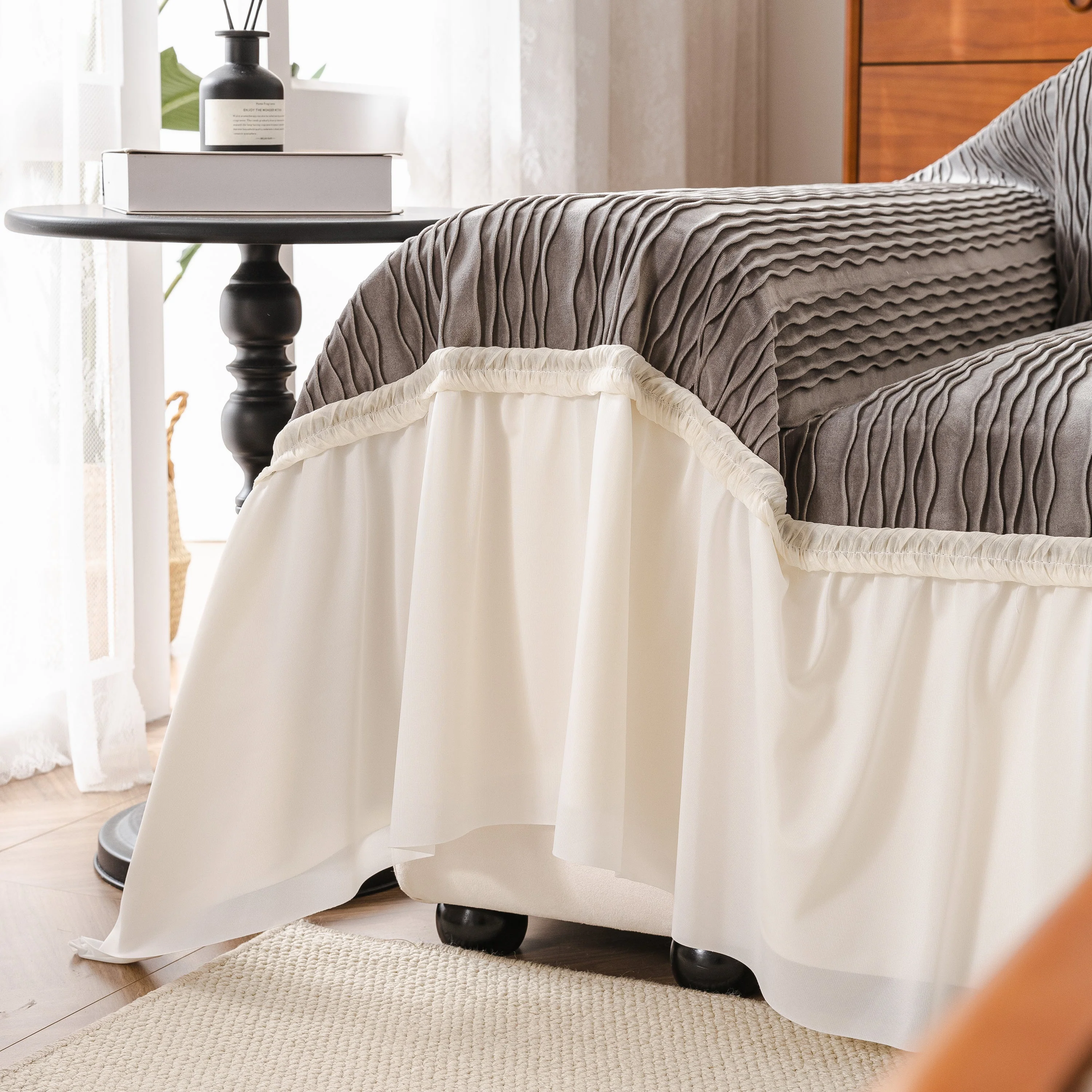 Soft Warm Flannel Couch Cover Throw Blanket with French Flounce, Beautiful Furniture Throws for Sofas - Image 98