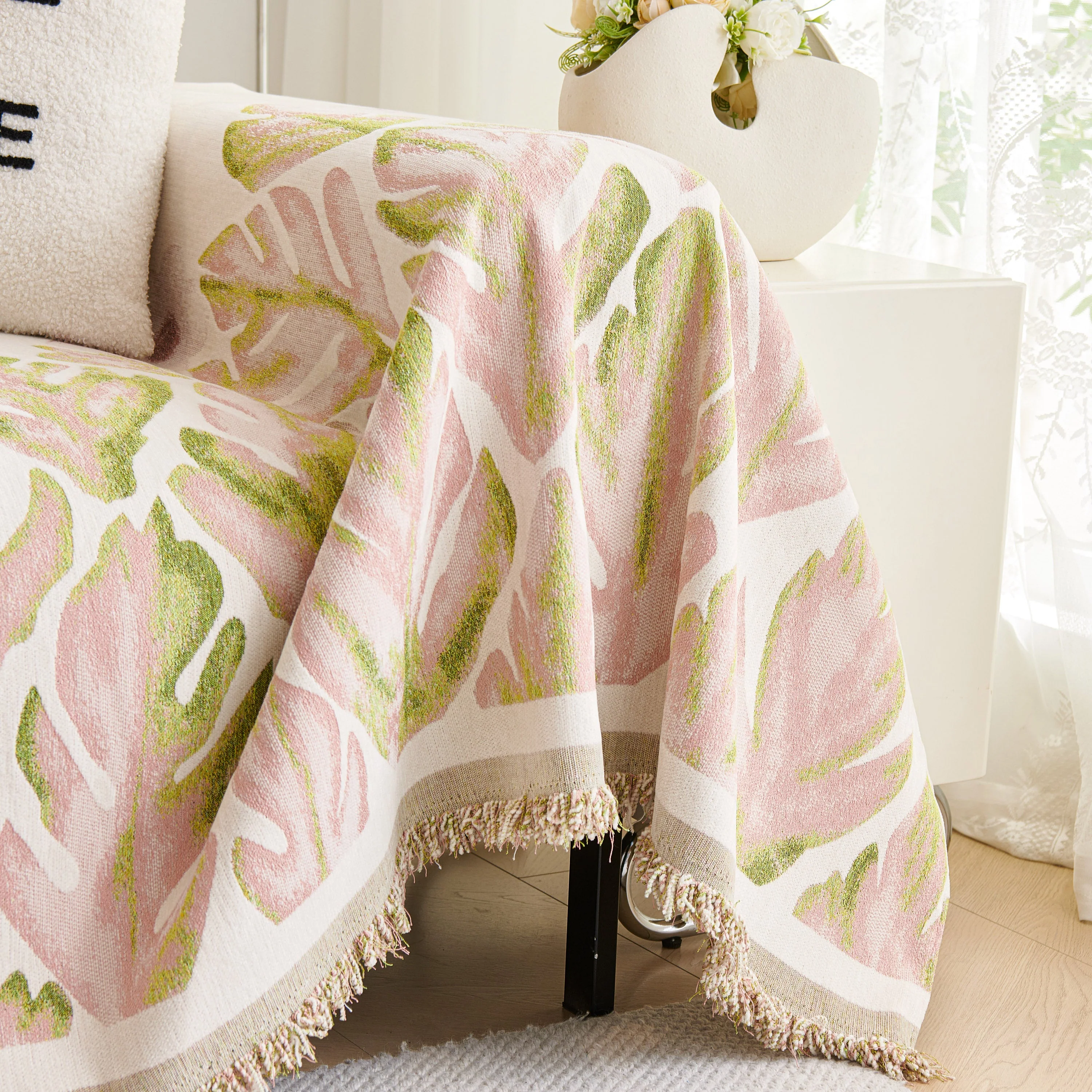 Soft Woven Leaf Couch Blanket, Pet-friendly Sectional Sofa Slipcover For Cats Dogs - Image 9