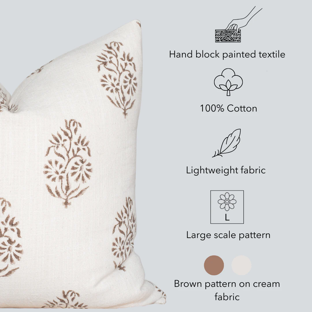 Solana Floral Block Printed Pillow Cover | Brown - Image 5