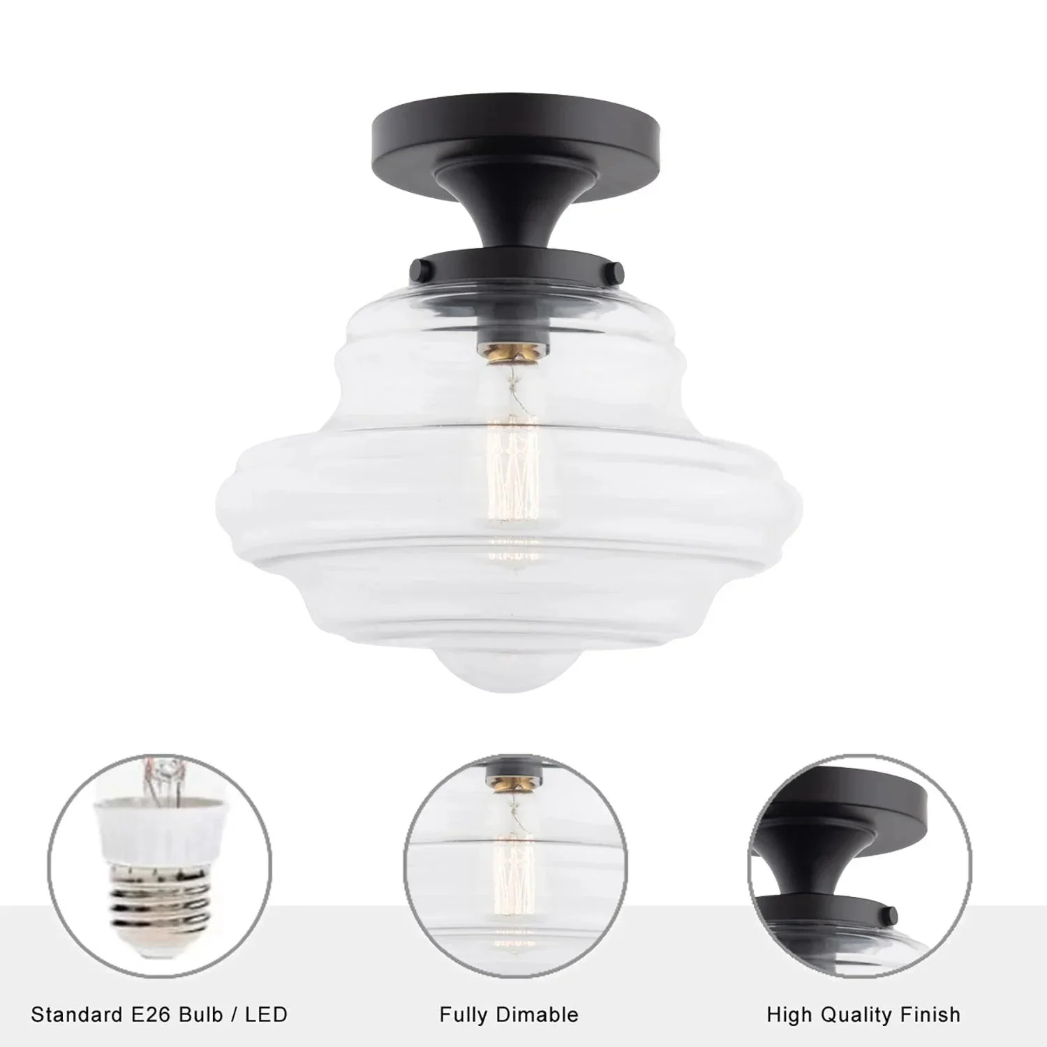 Solaria 1-Light Dark Brown Farmhouse Semi Flush Mount Ceiling Light - Image 5