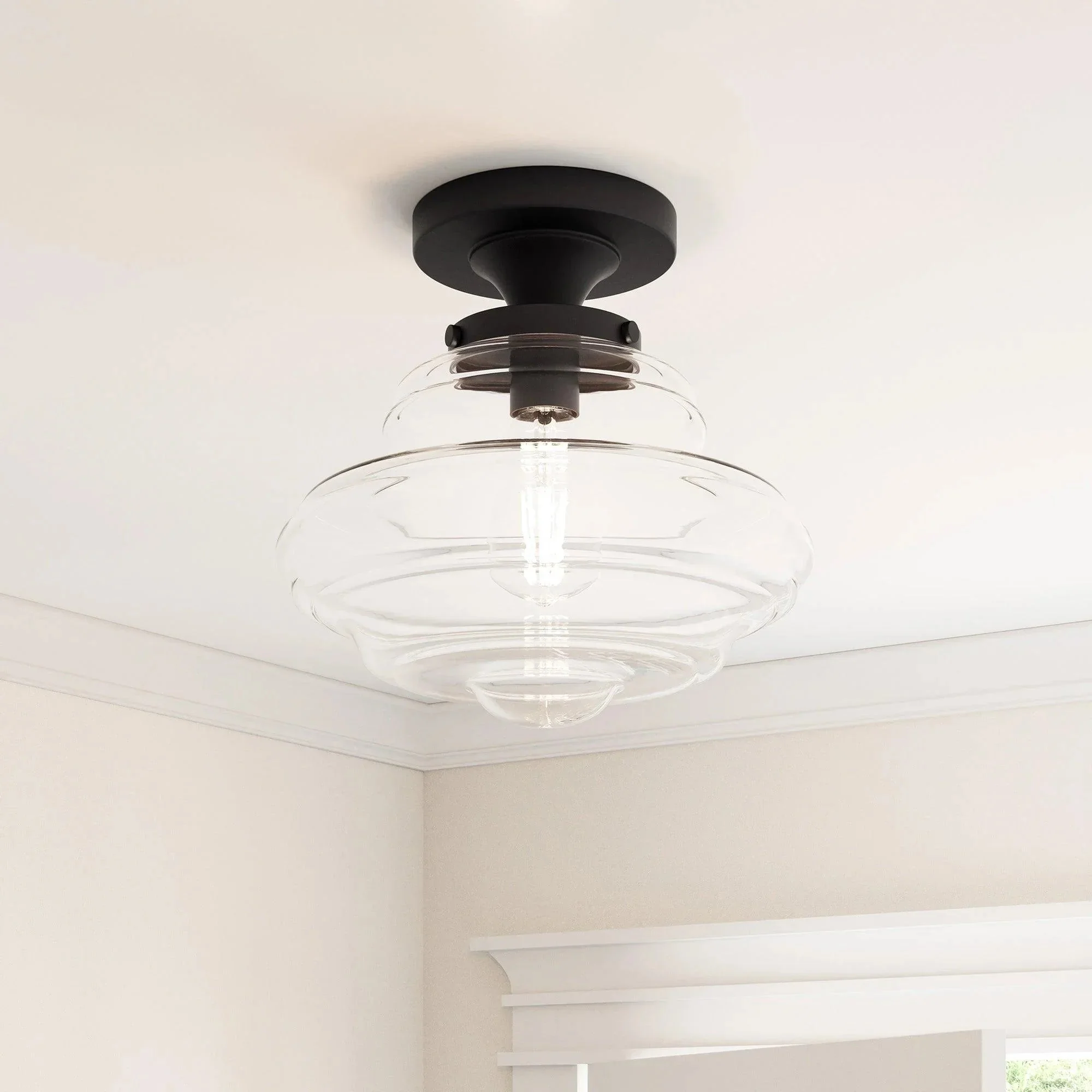 Solaria 1-Light Dark Brown Farmhouse Semi Flush Mount Ceiling Light - Image 7