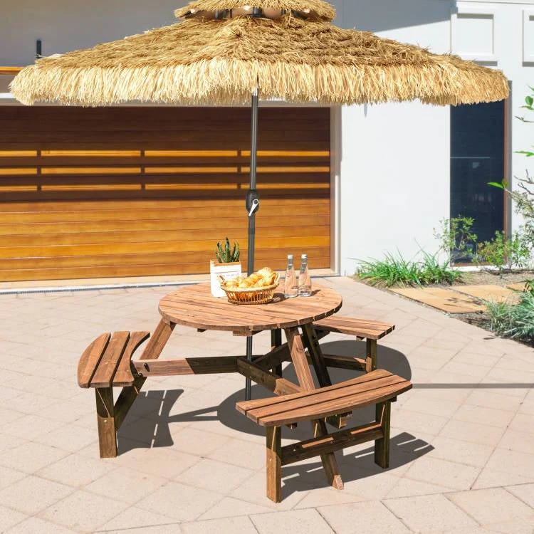 Solid Cedar Wood Outdoor Picnic Table with 3 Benches Patio Garden Dining Set - Image 3