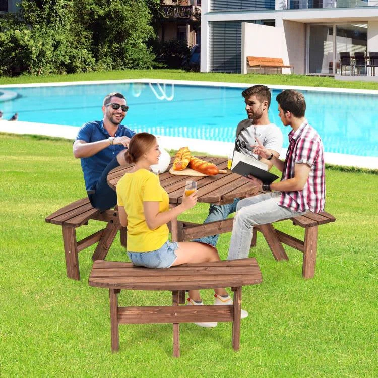Solid Cedar Wood Outdoor Picnic Table with 3 Benches Patio Garden Dining Set - Image 4