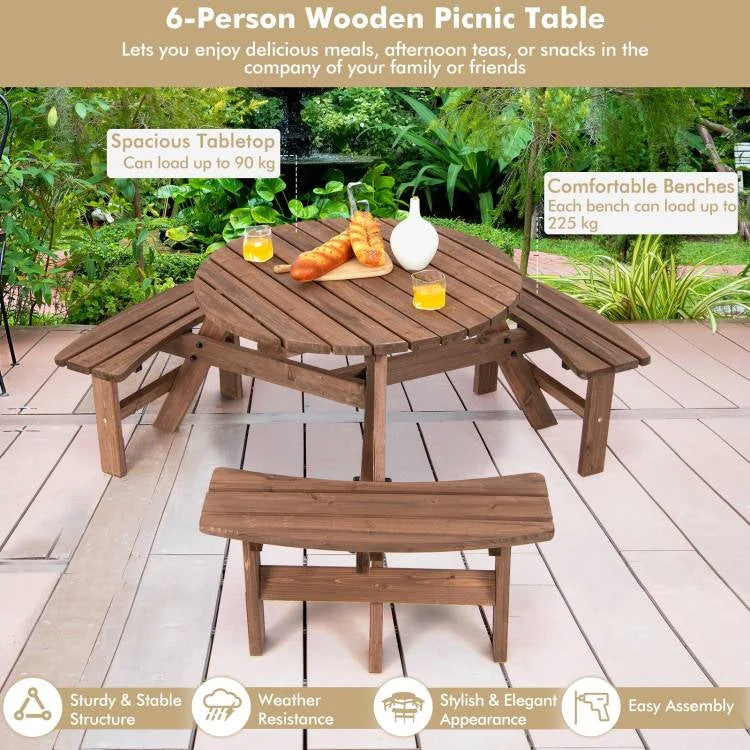 Solid Cedar Wood Outdoor Picnic Table with 3 Benches Patio Garden Dining Set - Image 5