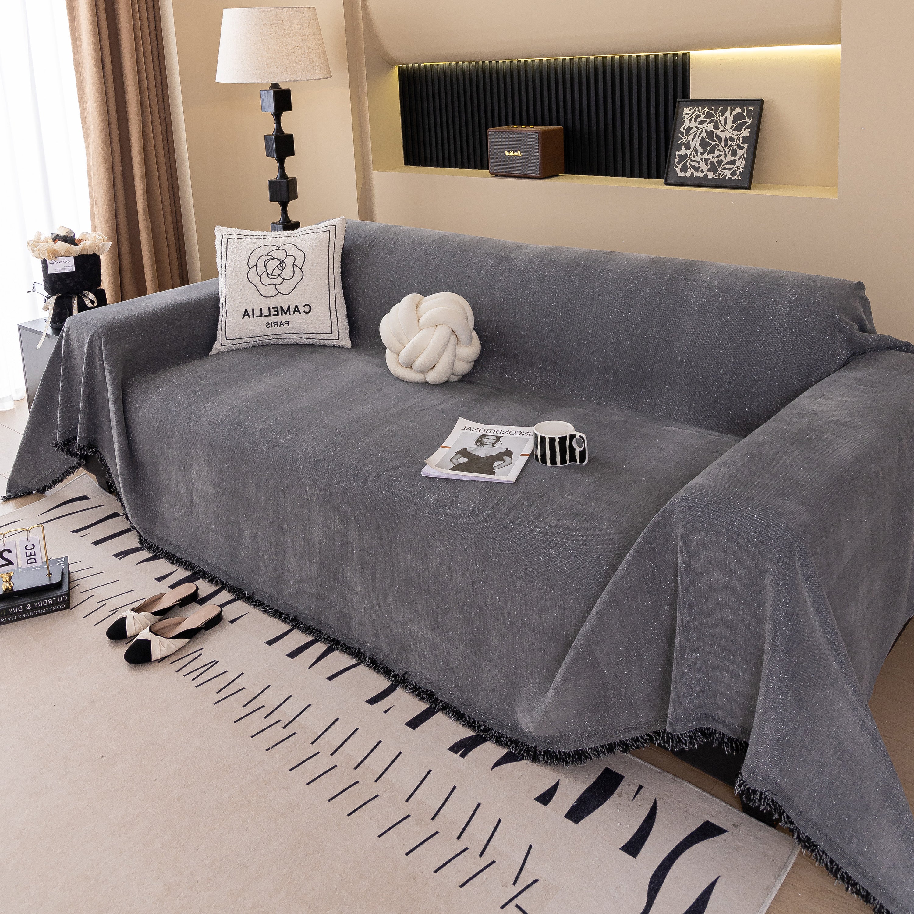 Solid Color Chenille Sofa Cover Blanket Furniture Covers for Sofas and Loveseats - Image 100