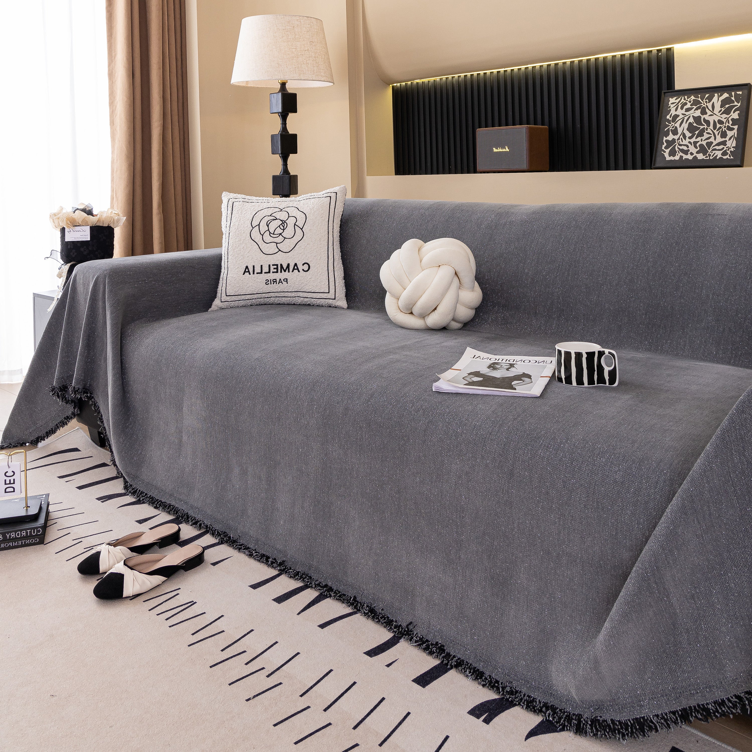 Solid Color Chenille Sofa Cover Blanket Furniture Covers for Sofas and Loveseats - Image 103