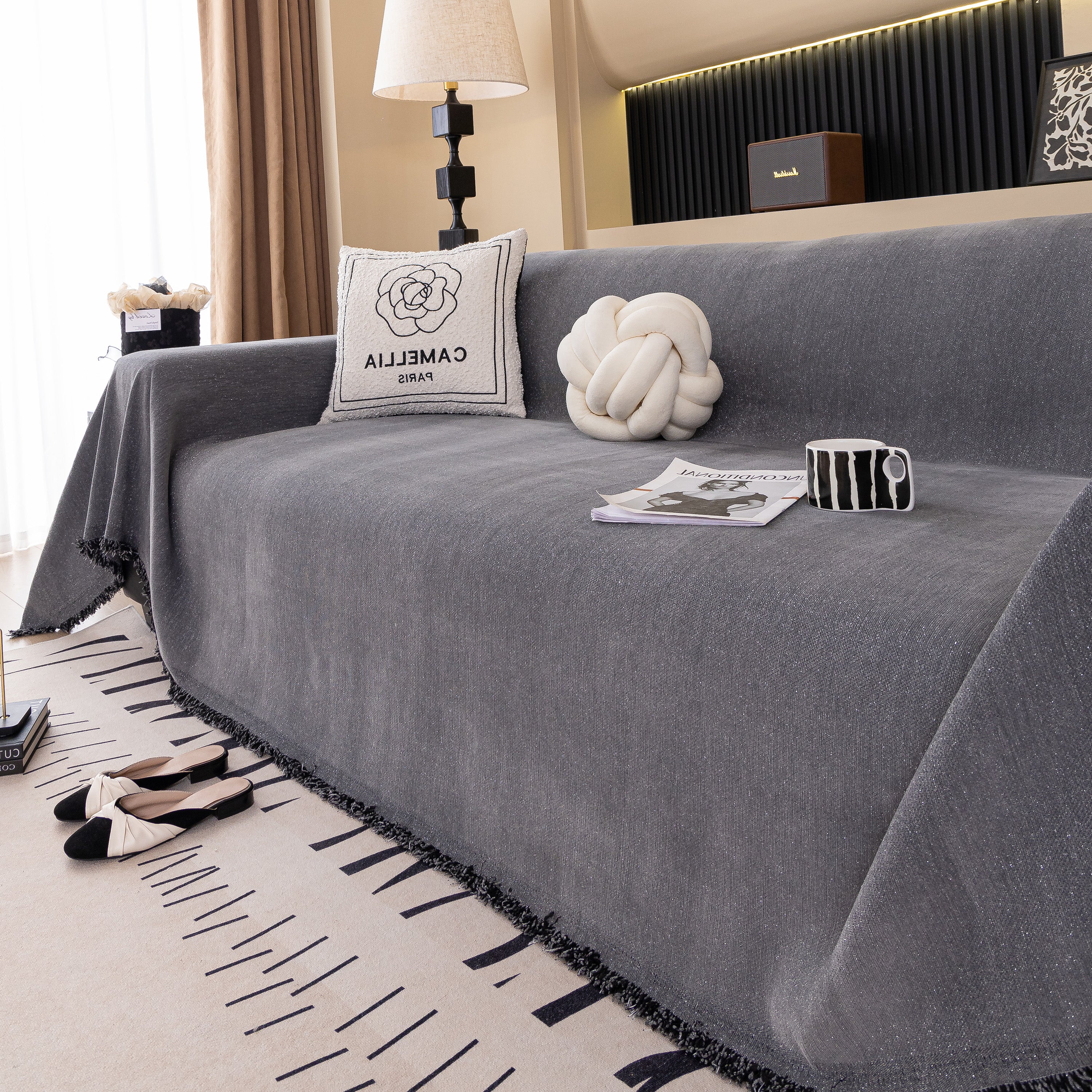 Solid Color Chenille Sofa Cover Blanket Furniture Covers for Sofas and Loveseats - Image 107
