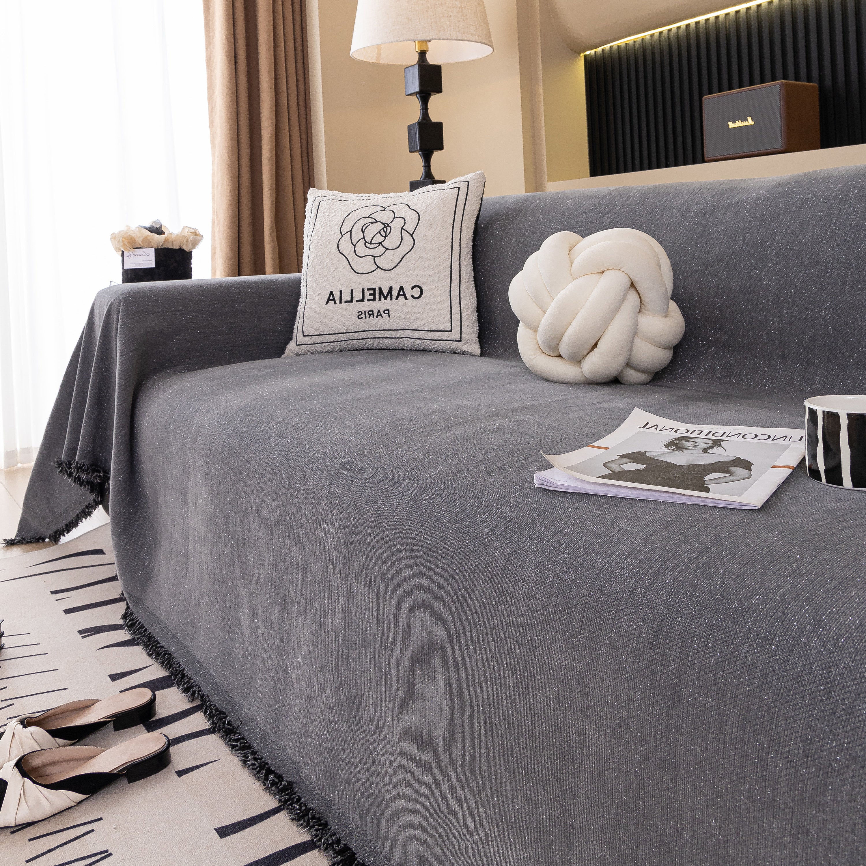Solid Color Chenille Sofa Cover Blanket Furniture Covers for Sofas and Loveseats - Image 108