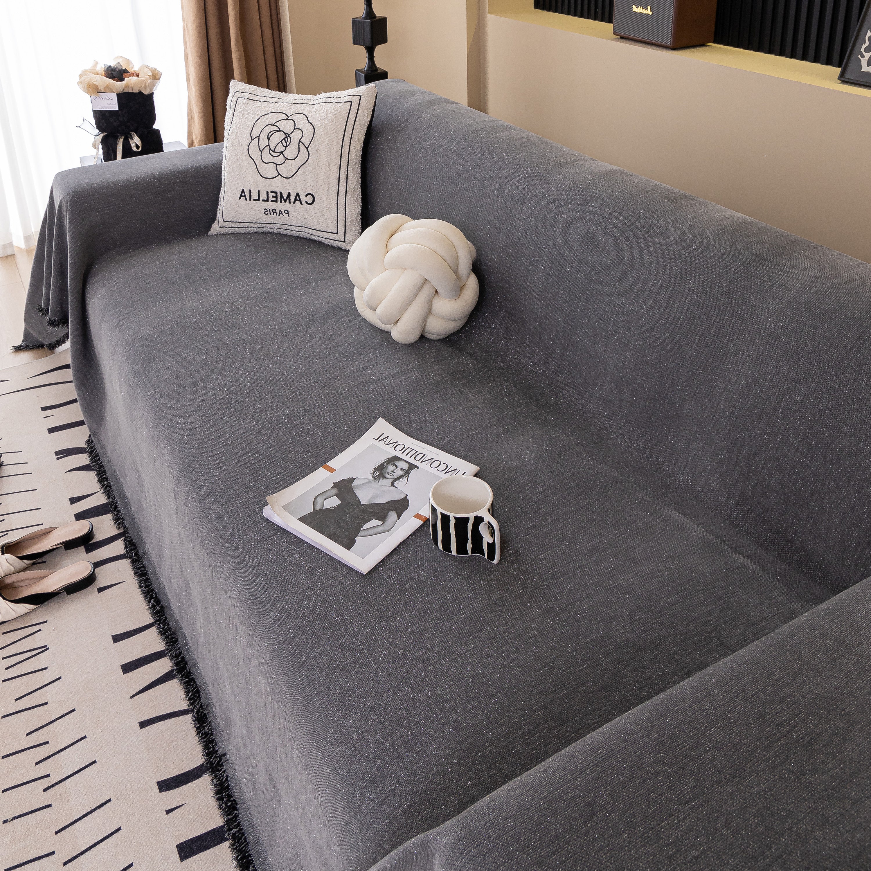 Solid Color Chenille Sofa Cover Blanket Furniture Covers for Sofas and Loveseats - Image 109