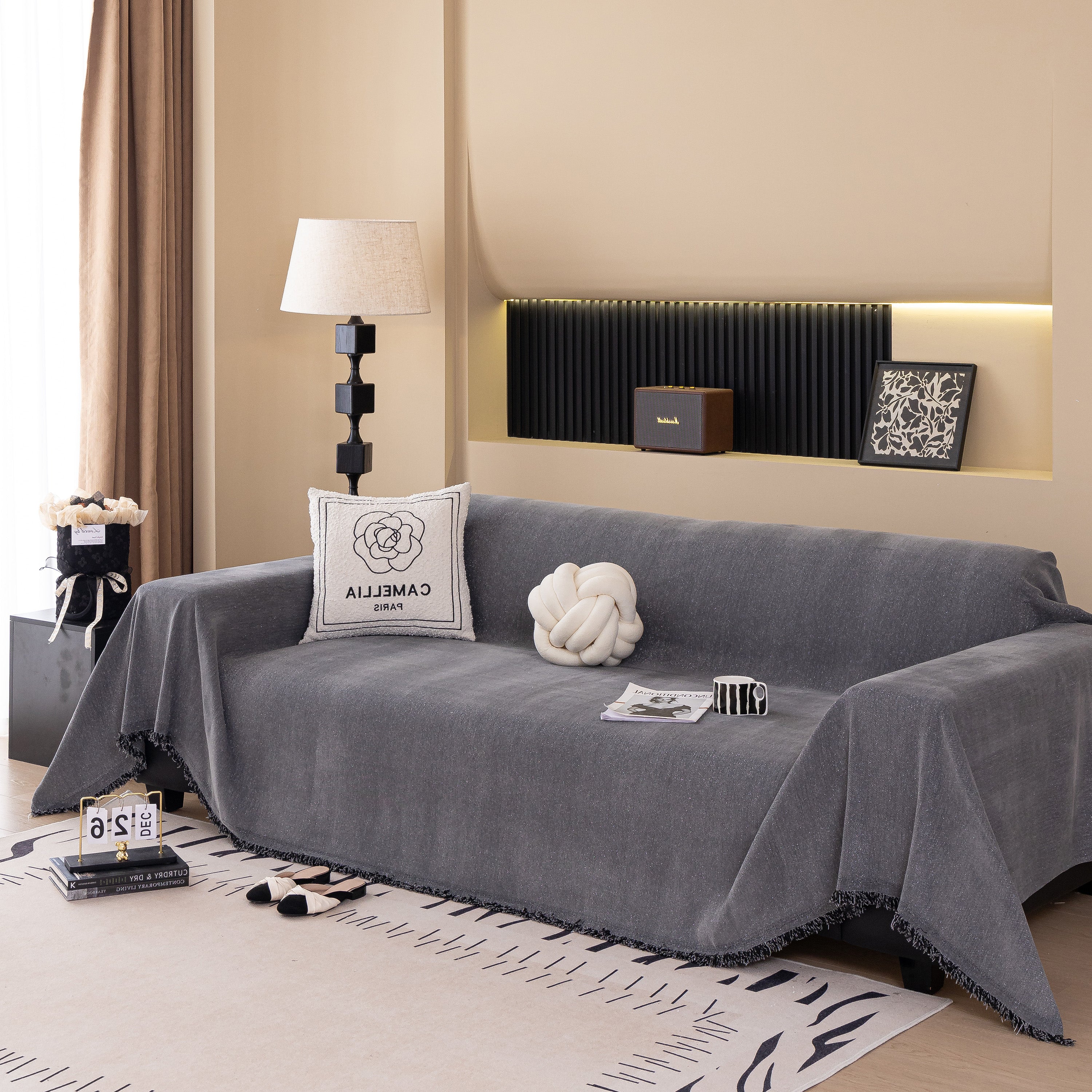 Solid Color Chenille Sofa Cover Blanket Furniture Covers for Sofas and Loveseats - Image 110