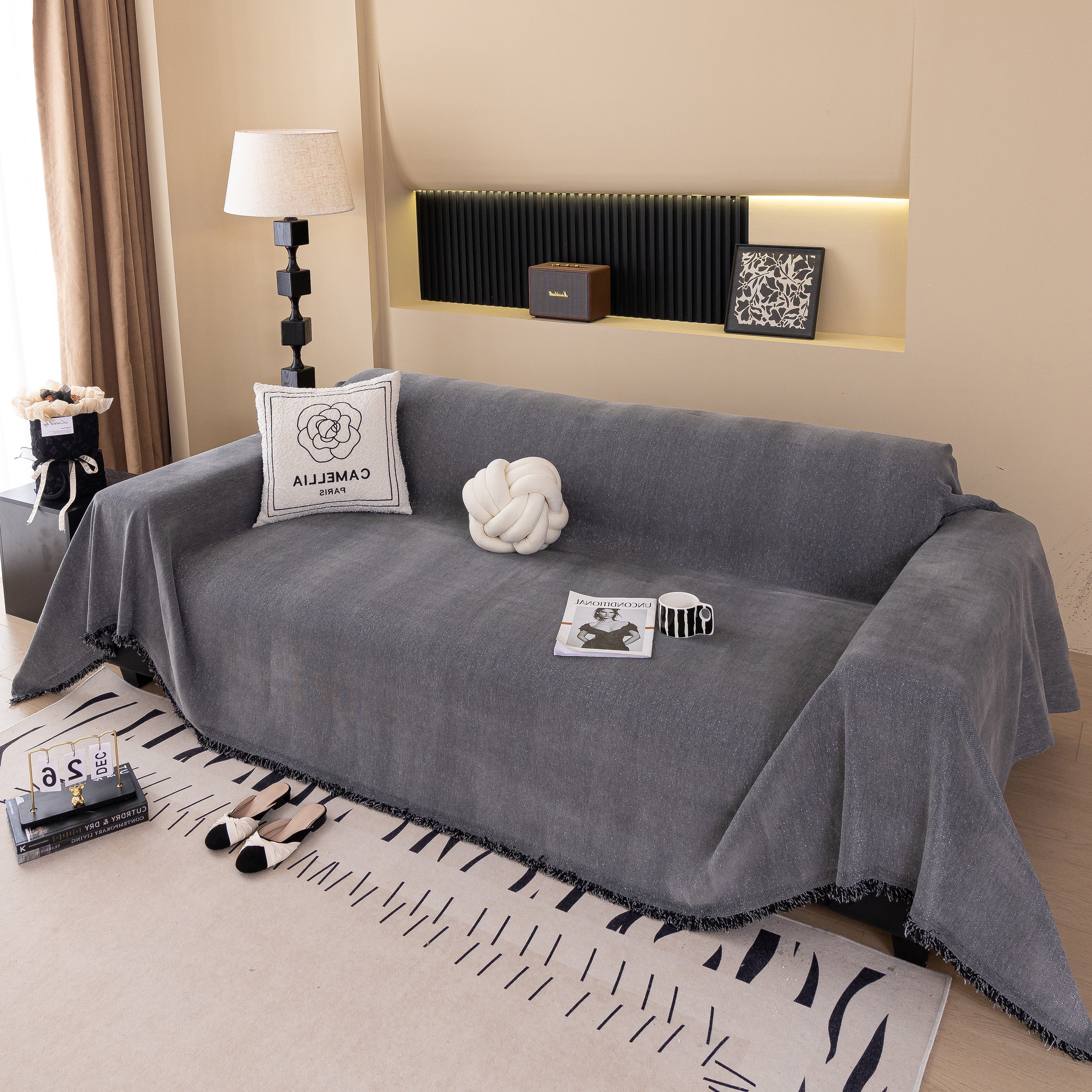 Solid Color Chenille Sofa Cover Blanket Furniture Covers for Sofas and Loveseats - Image 112