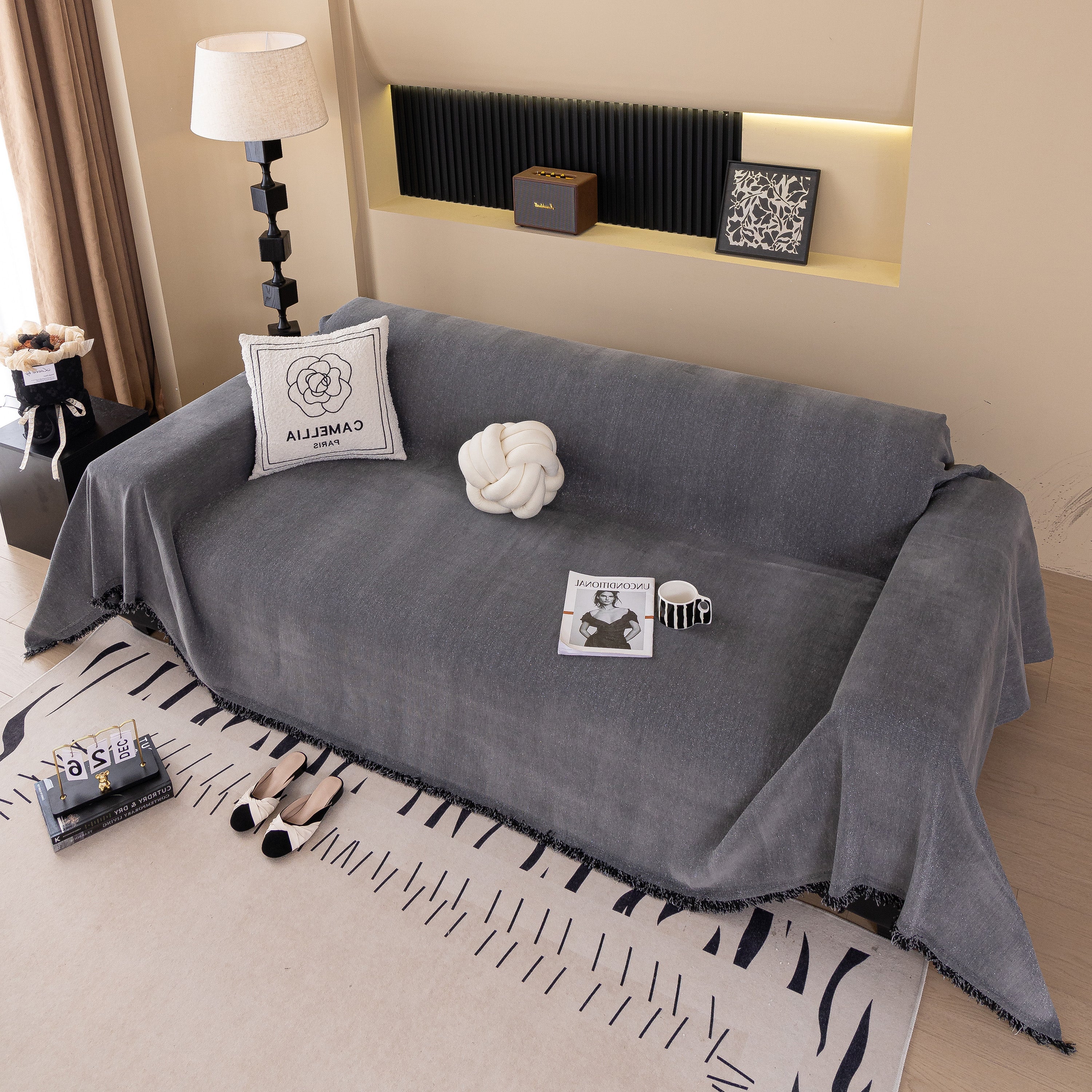 Solid Color Chenille Sofa Cover Blanket Furniture Covers for Sofas and Loveseats - Image 113