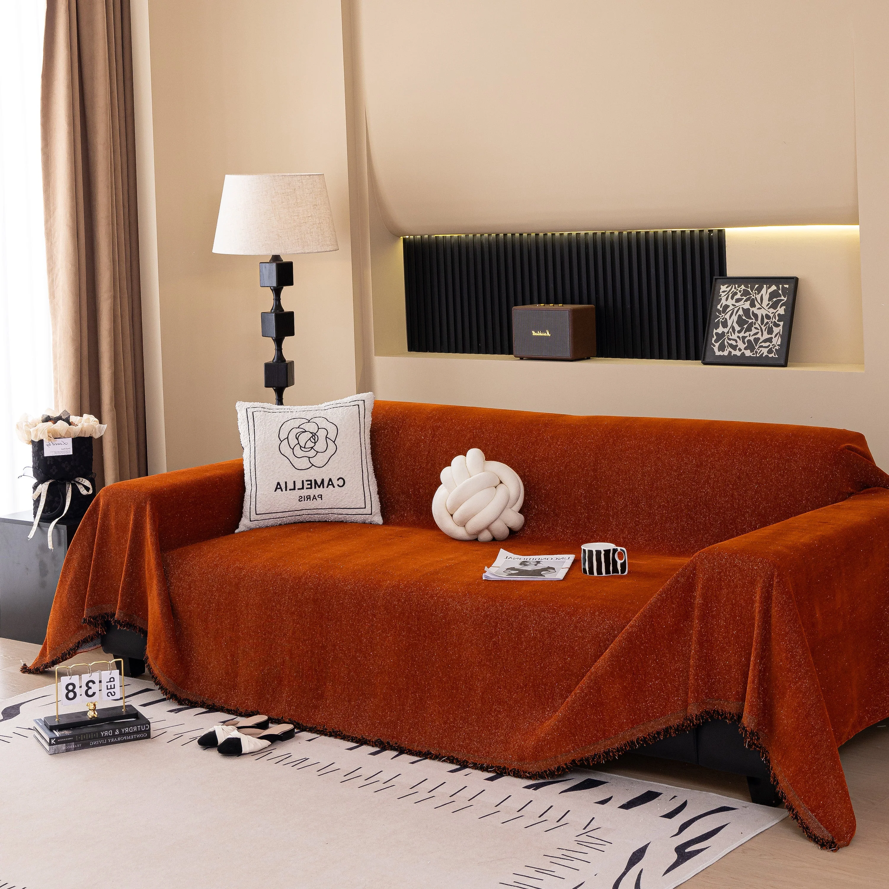 Solid Color Chenille Sofa Cover Blanket Furniture Covers for Sofas and Loveseats - Image 139