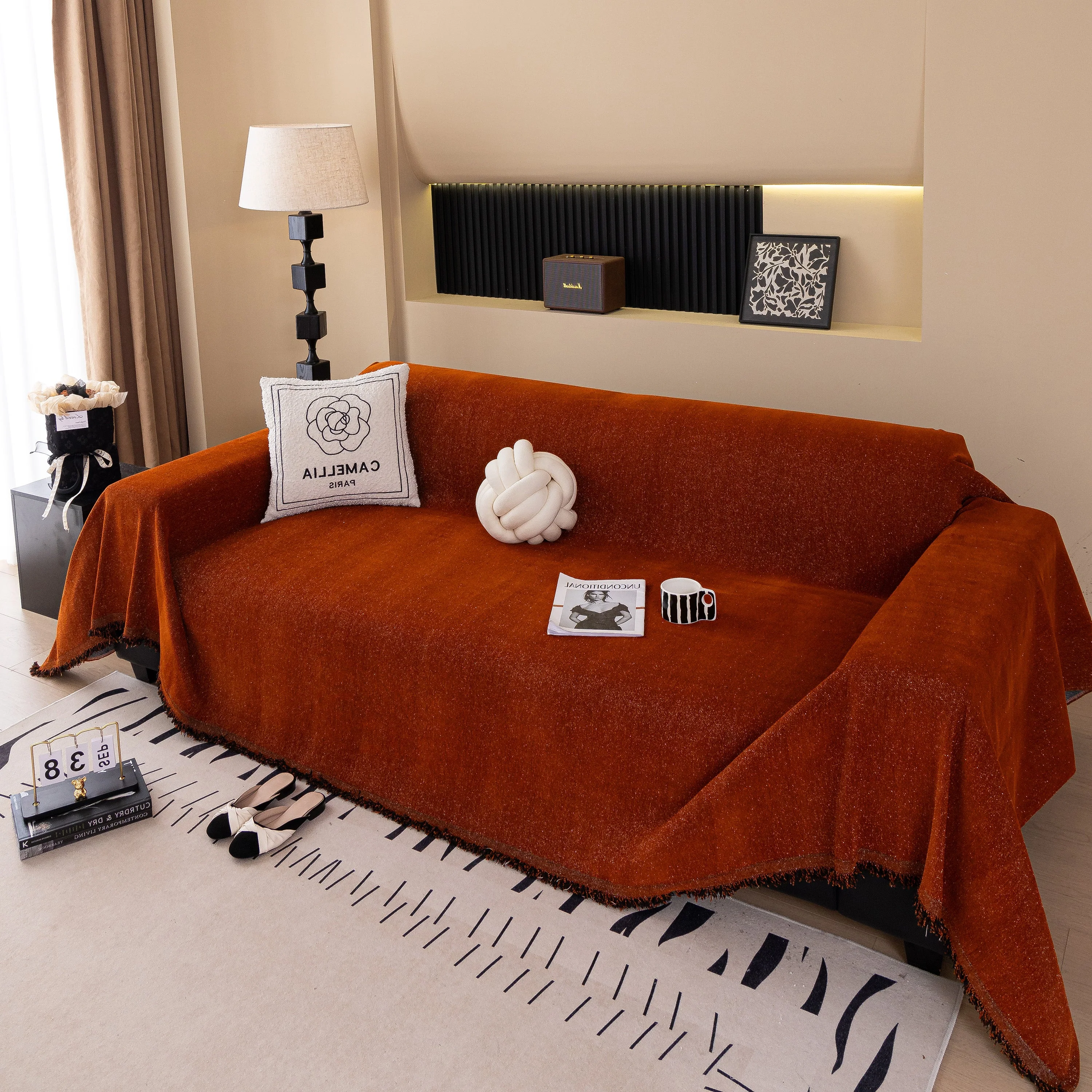 Solid Color Chenille Sofa Cover Blanket Furniture Covers for Sofas and Loveseats - Image 140
