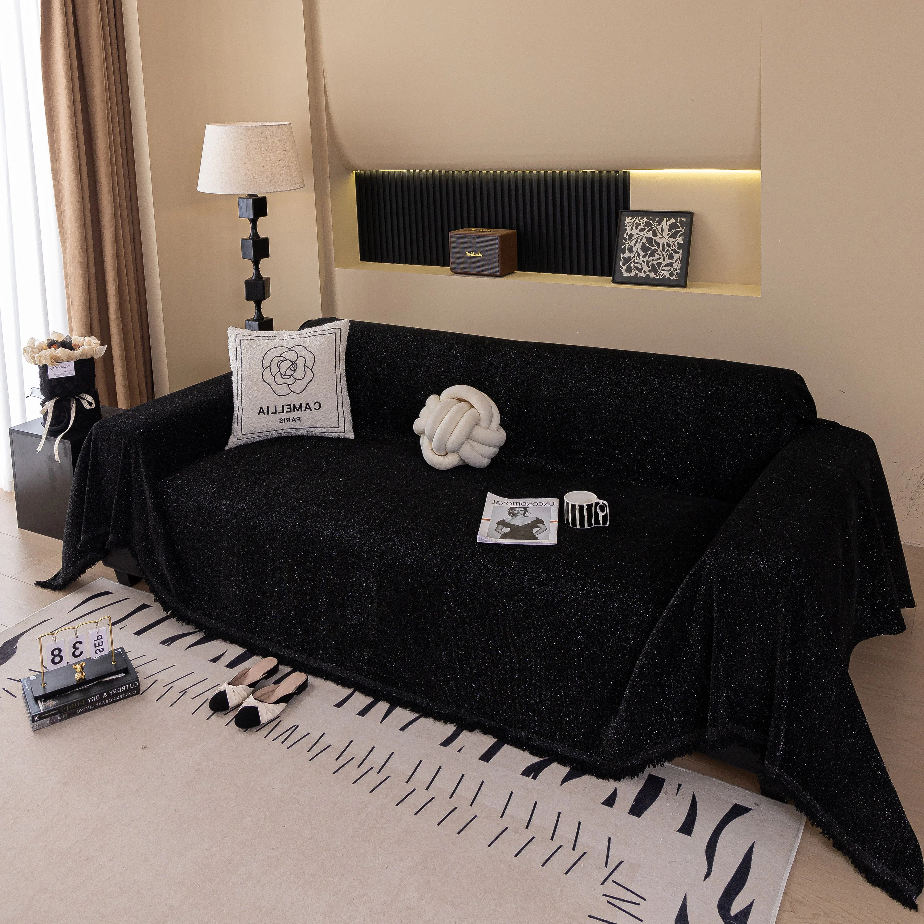 Solid Color Chenille Sofa Cover Blanket Furniture Covers for Sofas and Loveseats - Image 156