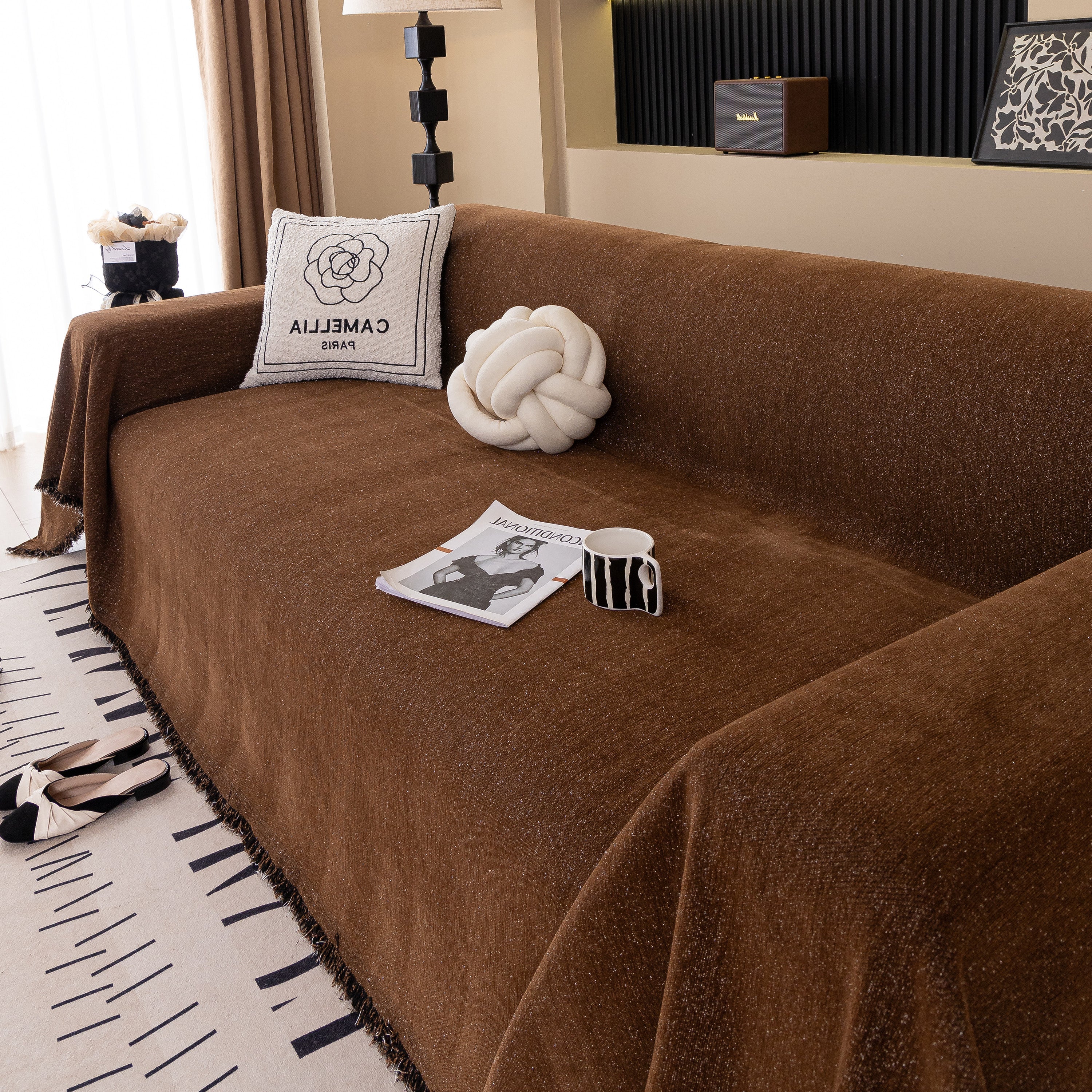 Solid Color Chenille Sofa Cover Blanket Furniture Covers for Sofas and Loveseats - Image 80