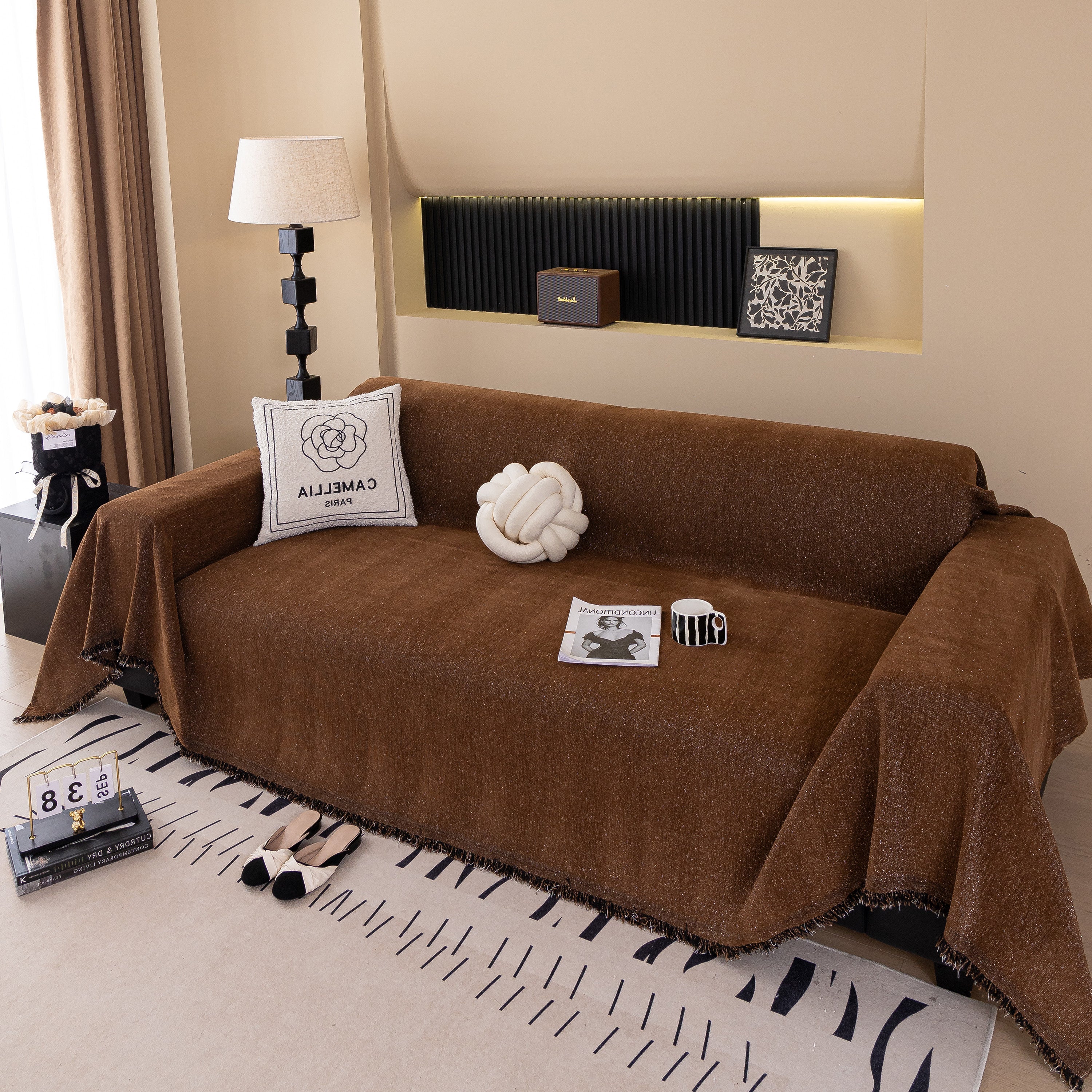 Solid Color Chenille Sofa Cover Blanket Furniture Covers for Sofas and Loveseats - Image 84