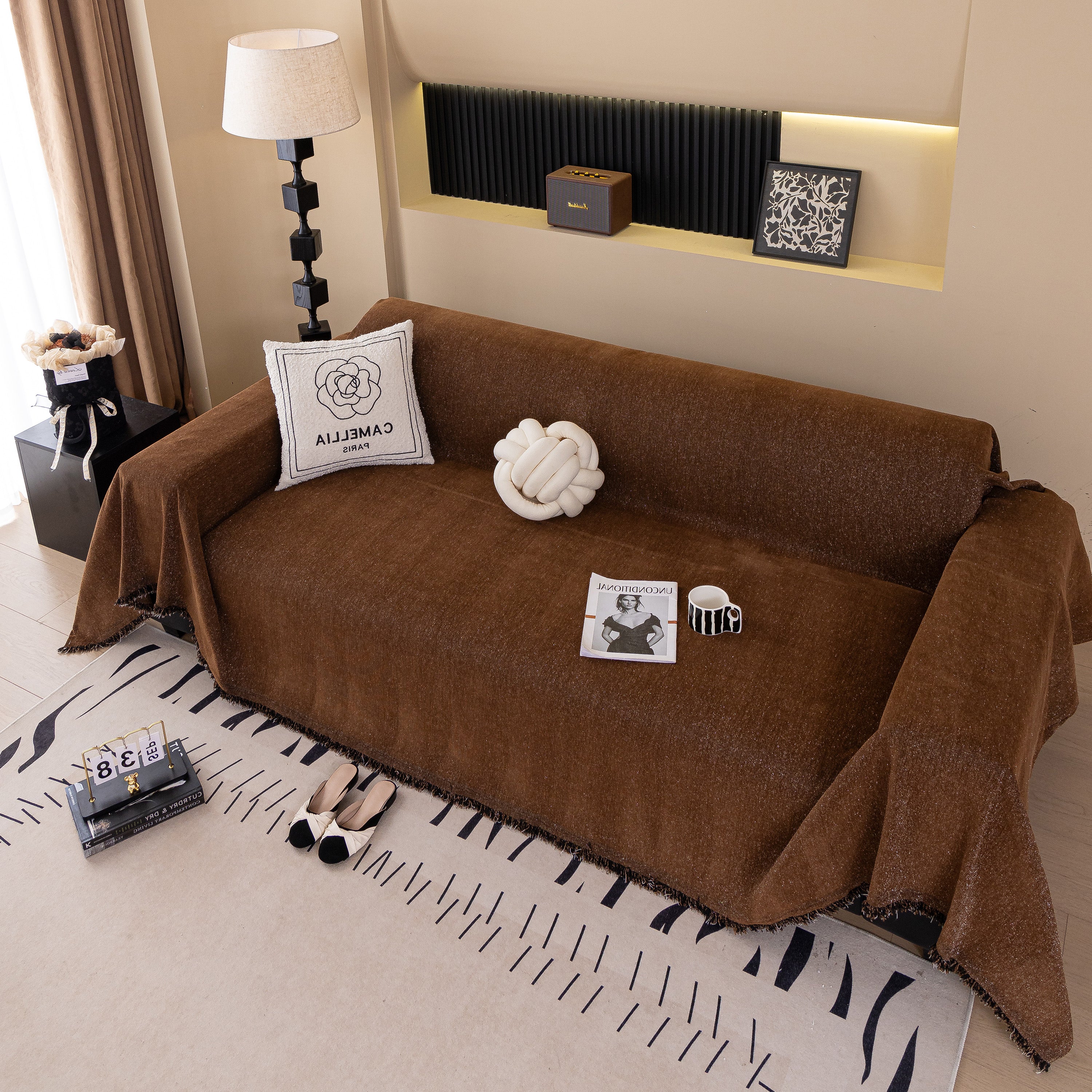 Solid Color Chenille Sofa Cover Blanket Furniture Covers for Sofas and Loveseats - Image 85