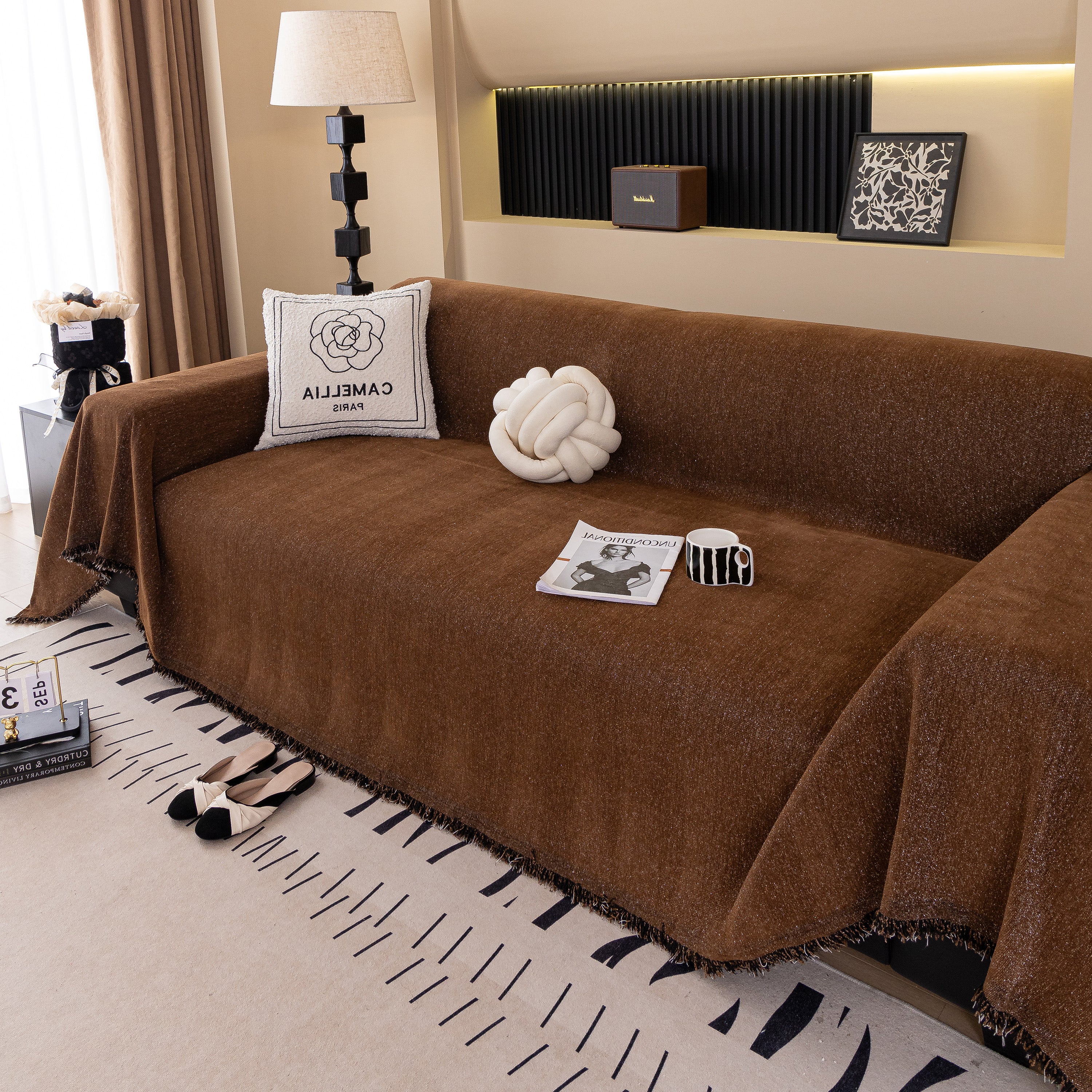 Solid Color Chenille Sofa Cover Blanket Furniture Covers for Sofas and Loveseats - Image 87