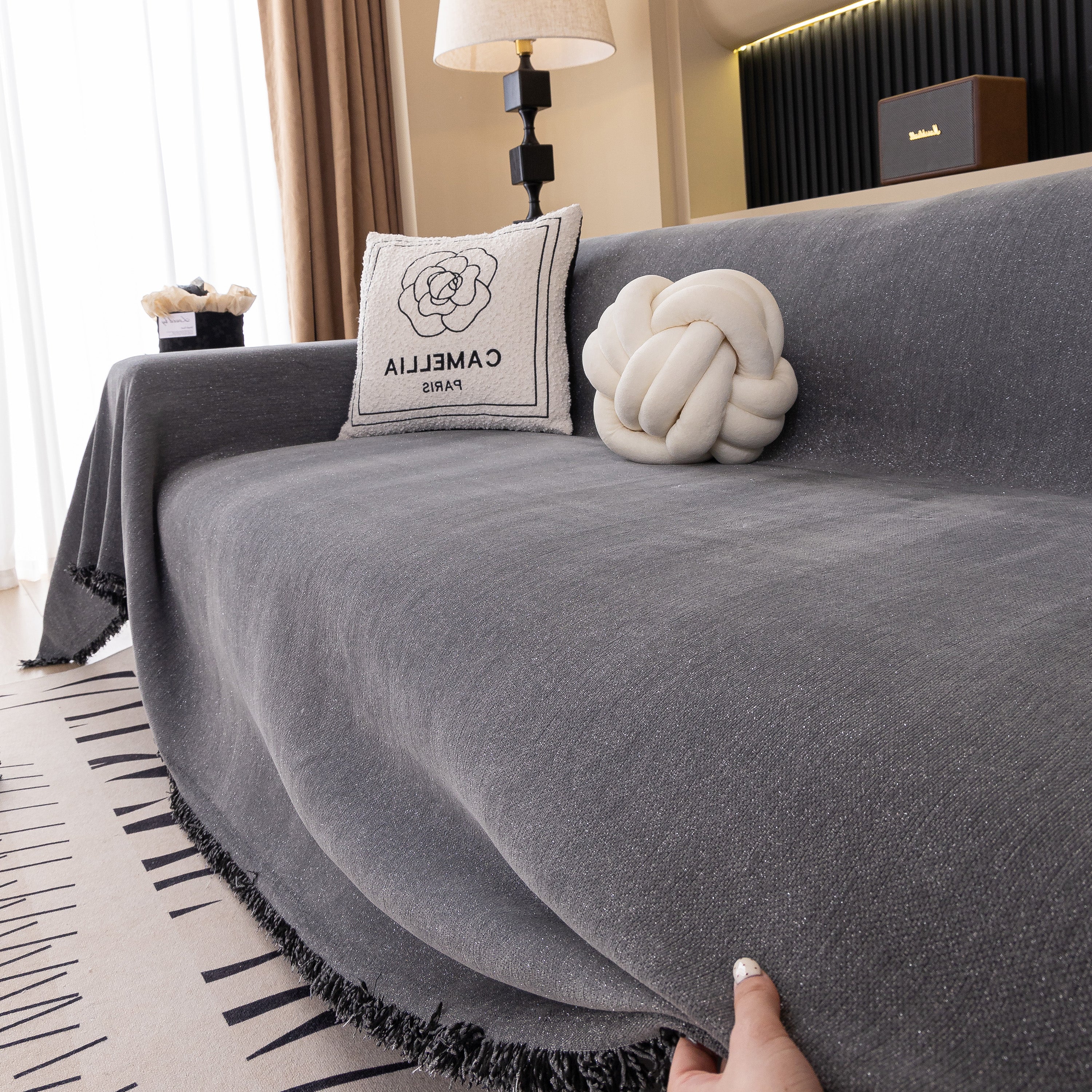 Solid Color Chenille Sofa Cover Blanket Furniture Covers for Sofas and Loveseats - Image 96
