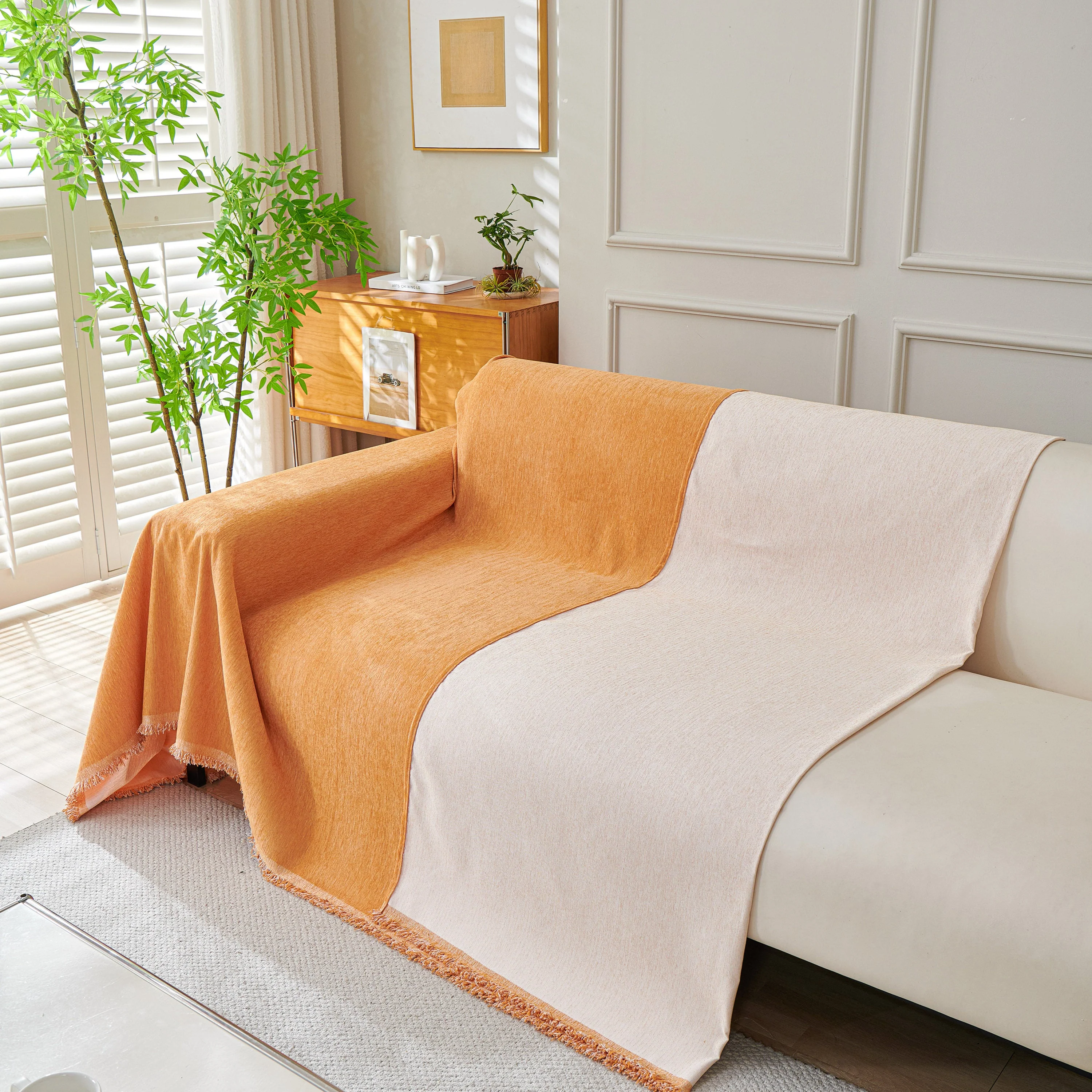 Solid Color Chenille Sofa Throw Blanket, Cozy & Easy Care Fringed Furniture Protector - Image 17