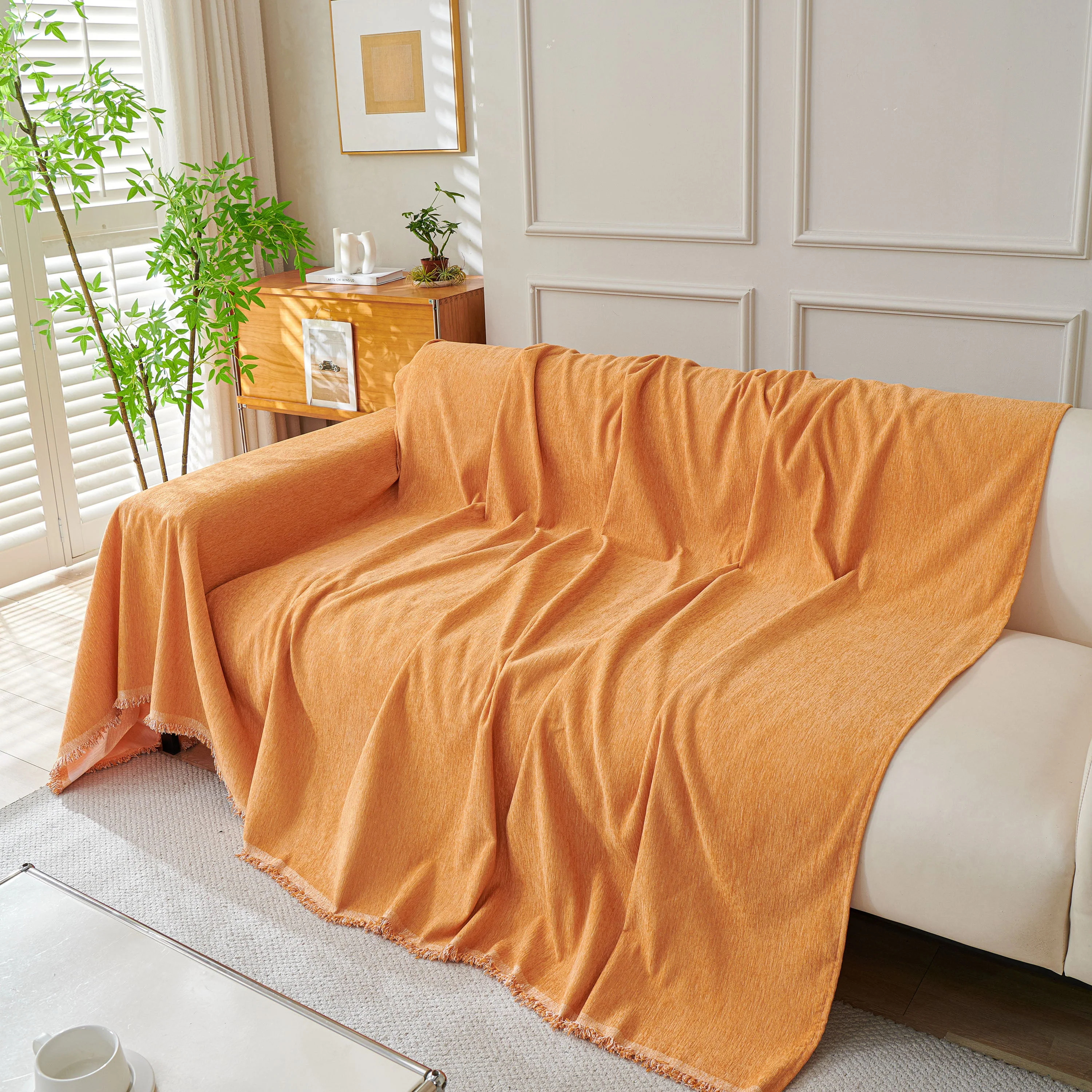 Solid Color Chenille Sofa Throw Blanket, Cozy & Easy Care Fringed Furniture Protector - Image 18