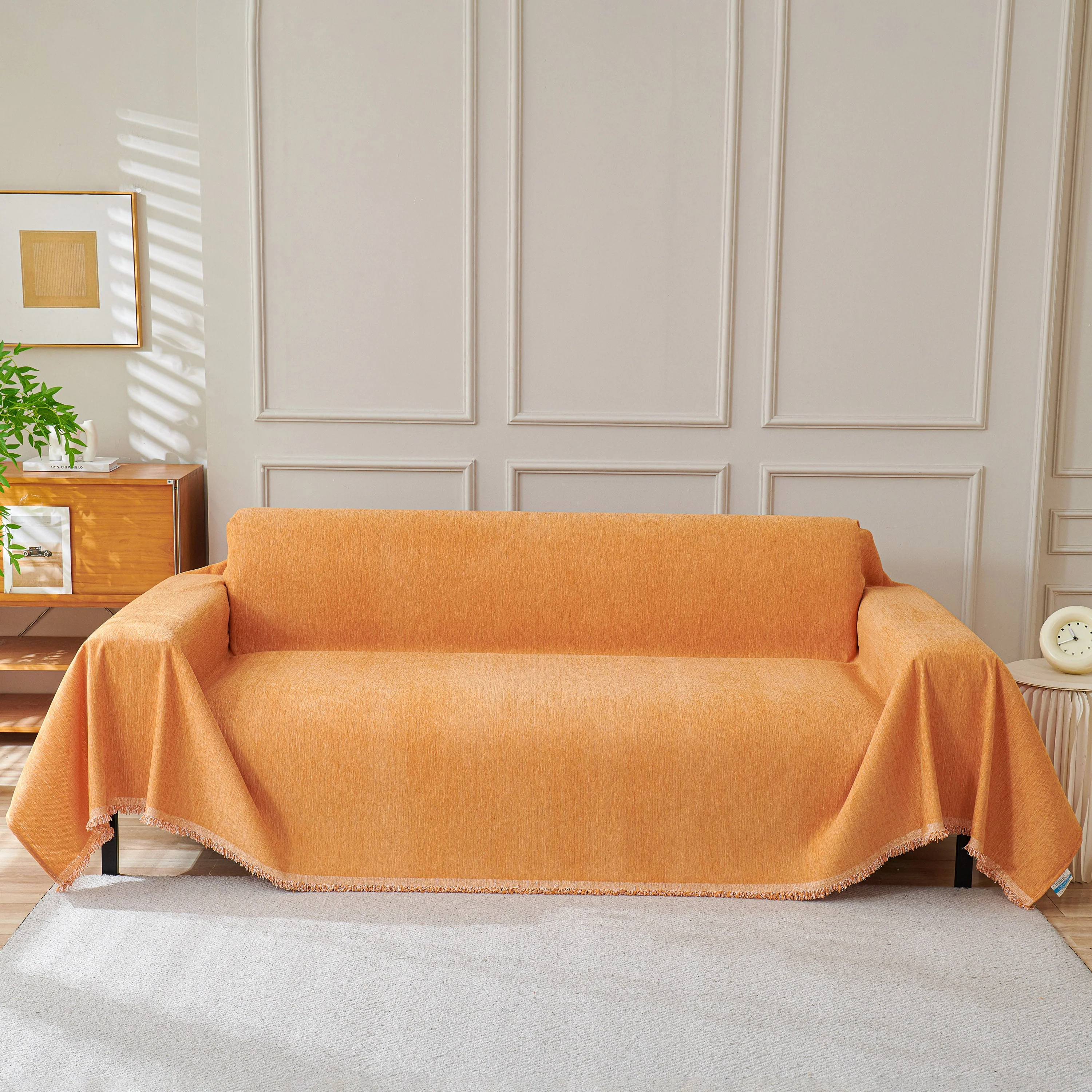 Solid Color Chenille Sofa Throw Blanket, Cozy & Easy Care Fringed Furniture Protector - Image 2
