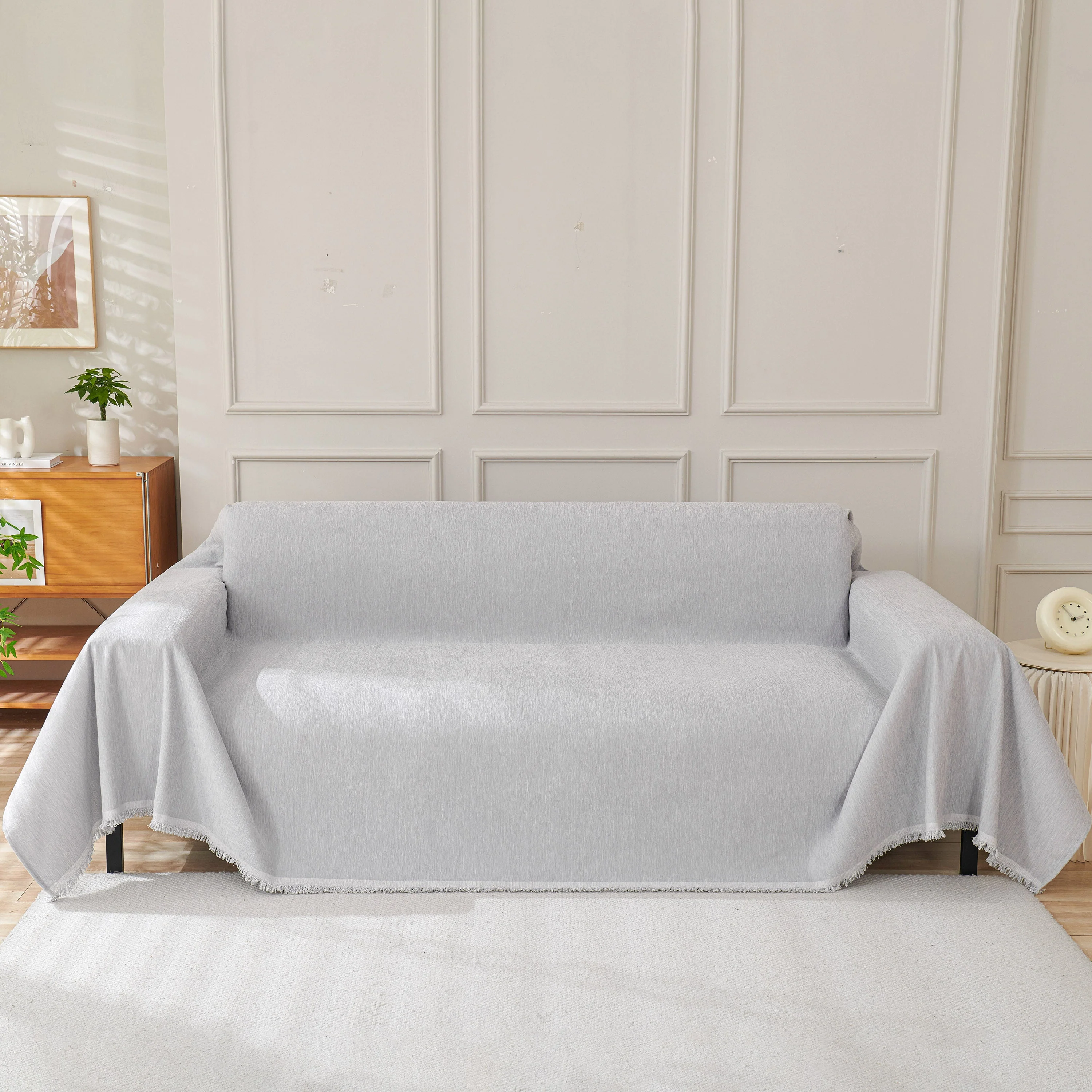Solid Color Chenille Sofa Throw Blanket, Cozy & Easy Care Fringed Furniture Protector - Image 44