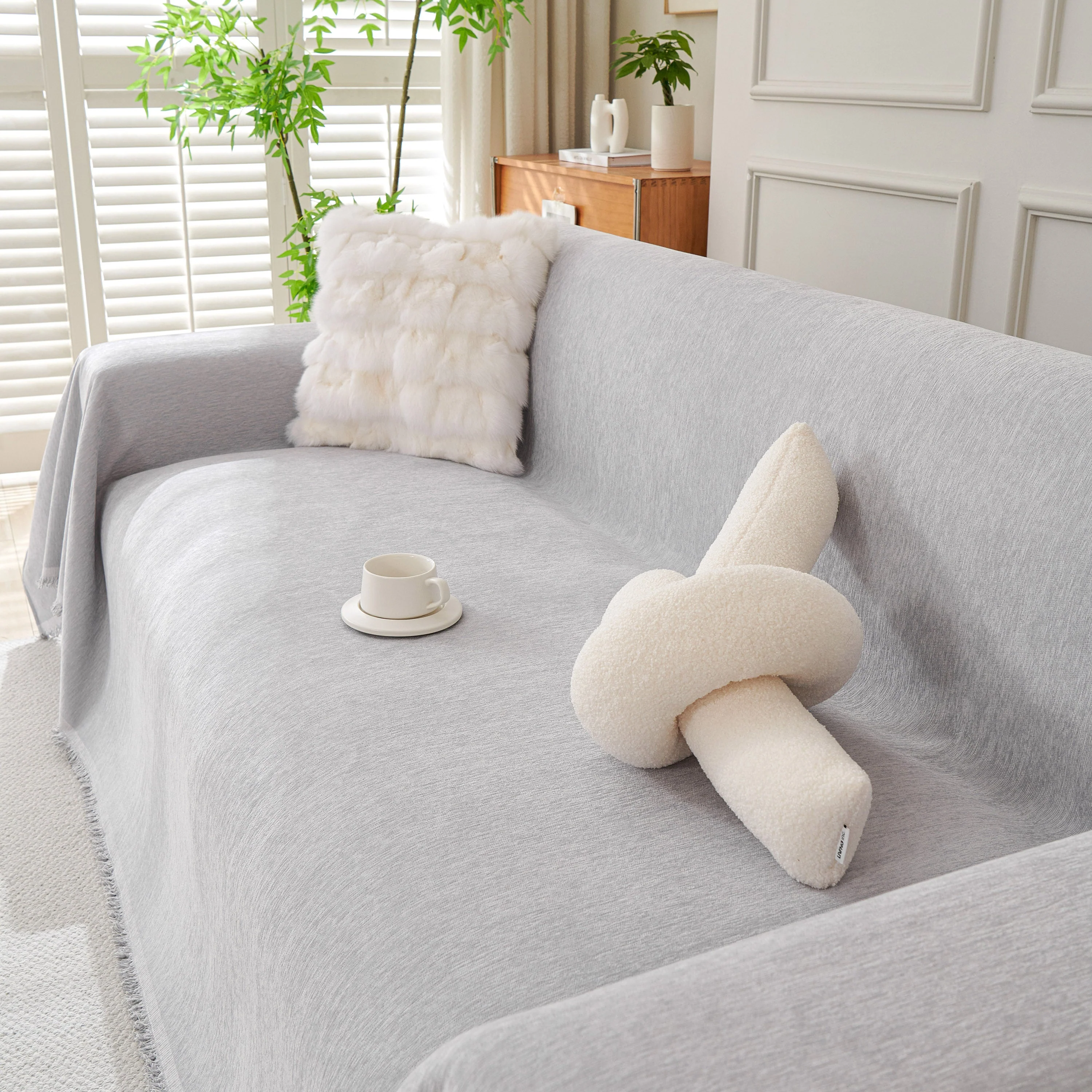 Solid Color Chenille Sofa Throw Blanket, Cozy & Easy Care Fringed Furniture Protector - Image 51