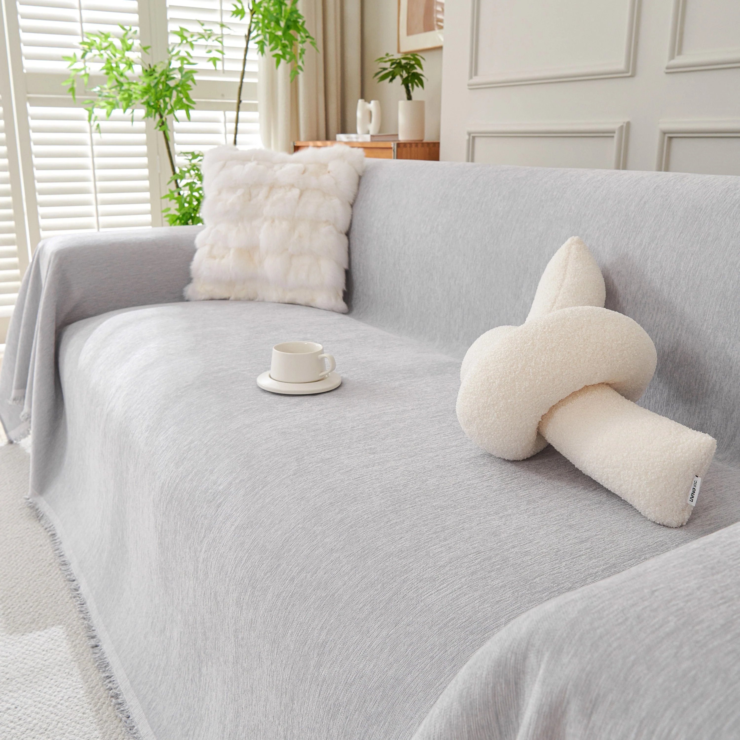 Solid Color Chenille Sofa Throw Blanket, Cozy & Easy Care Fringed Furniture Protector - Image 52