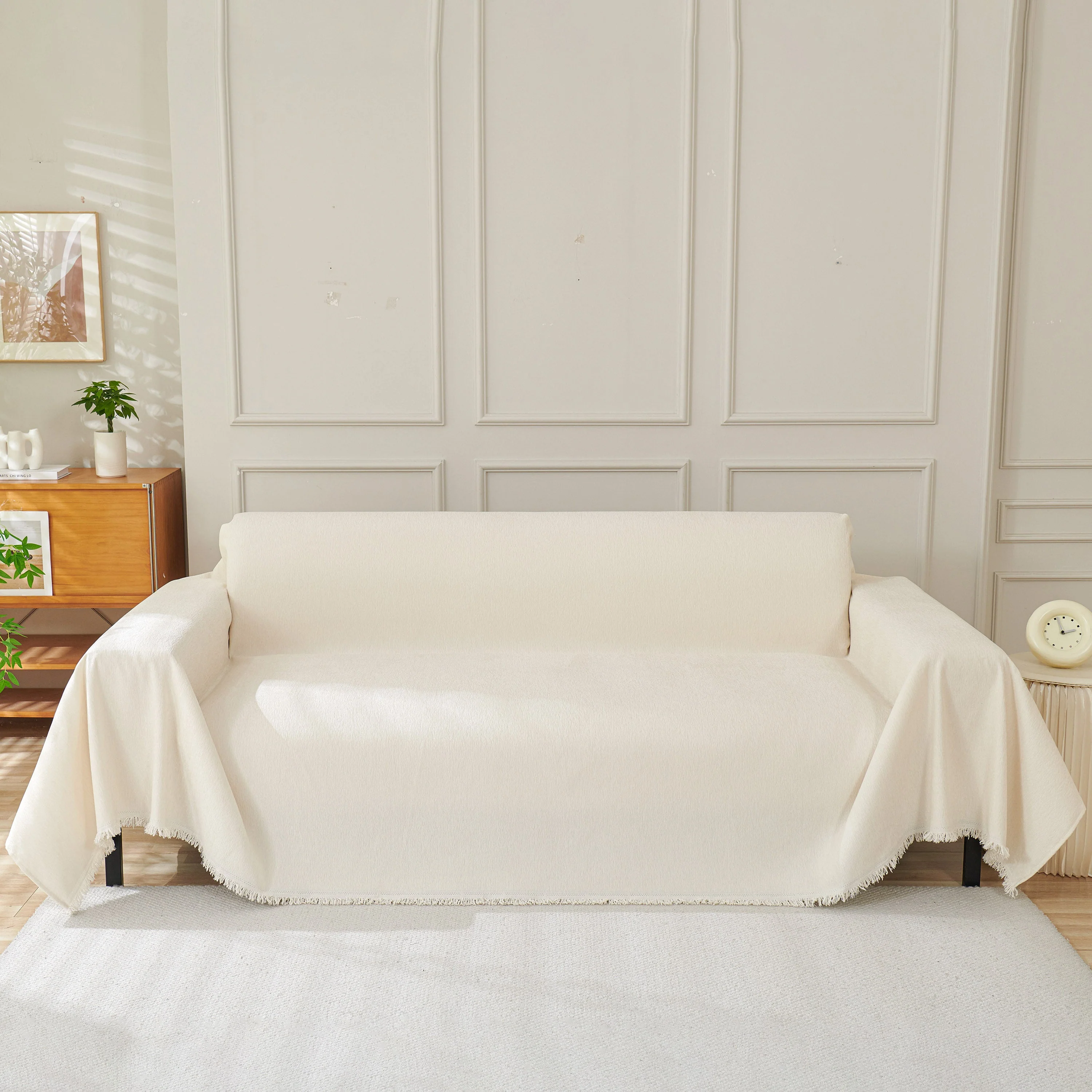 Solid Color Chenille Sofa Throw Blanket, Cozy & Easy Care Fringed Furniture Protector - Image 68