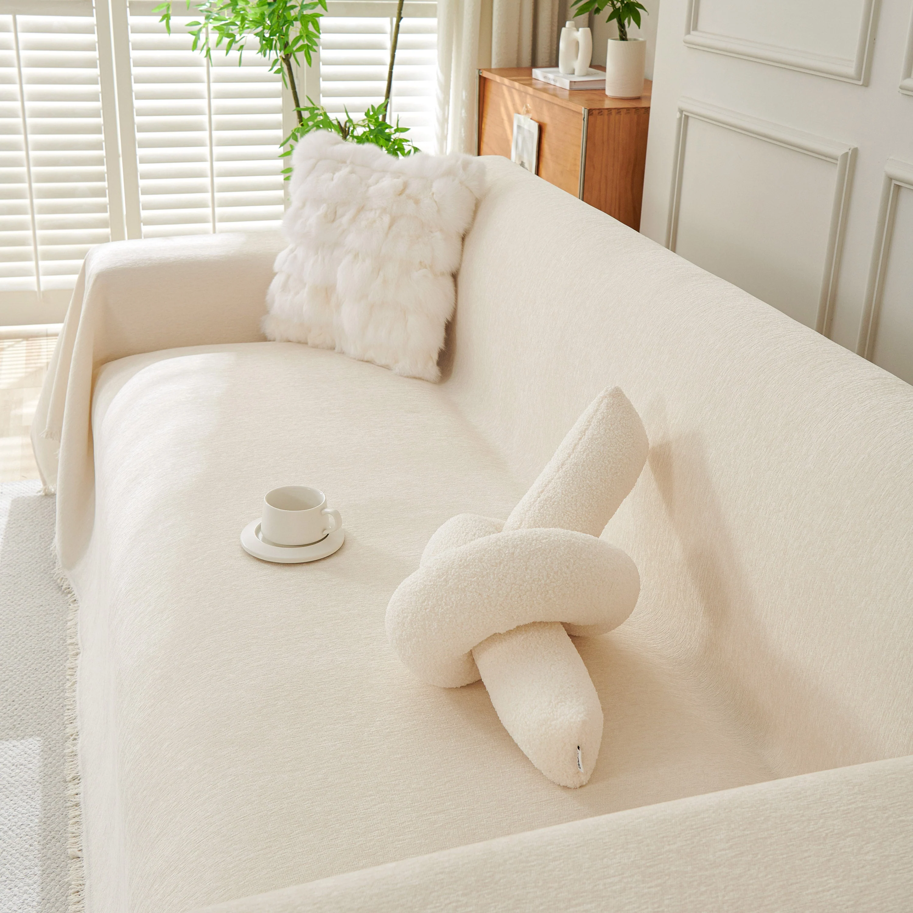 Solid Color Chenille Sofa Throw Blanket, Cozy & Easy Care Fringed Furniture Protector - Image 75