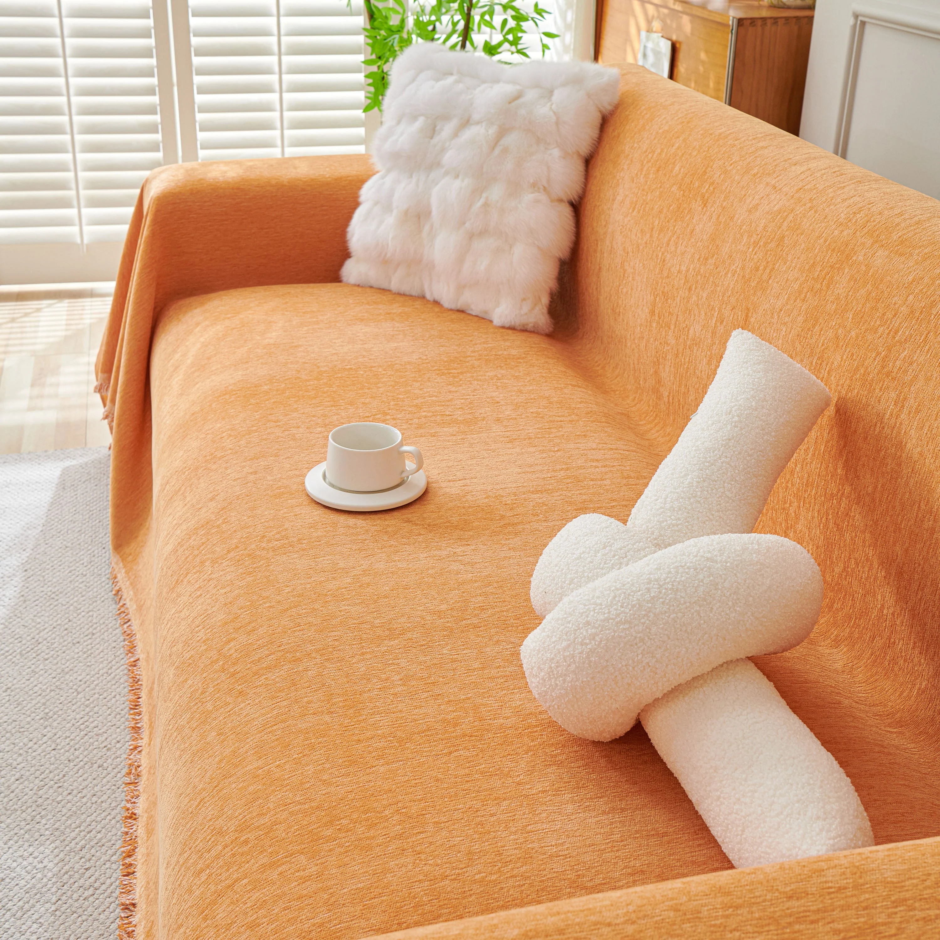 Solid Color Chenille Sofa Throw Blanket, Cozy & Easy Care Fringed Furniture Protector - Image 9