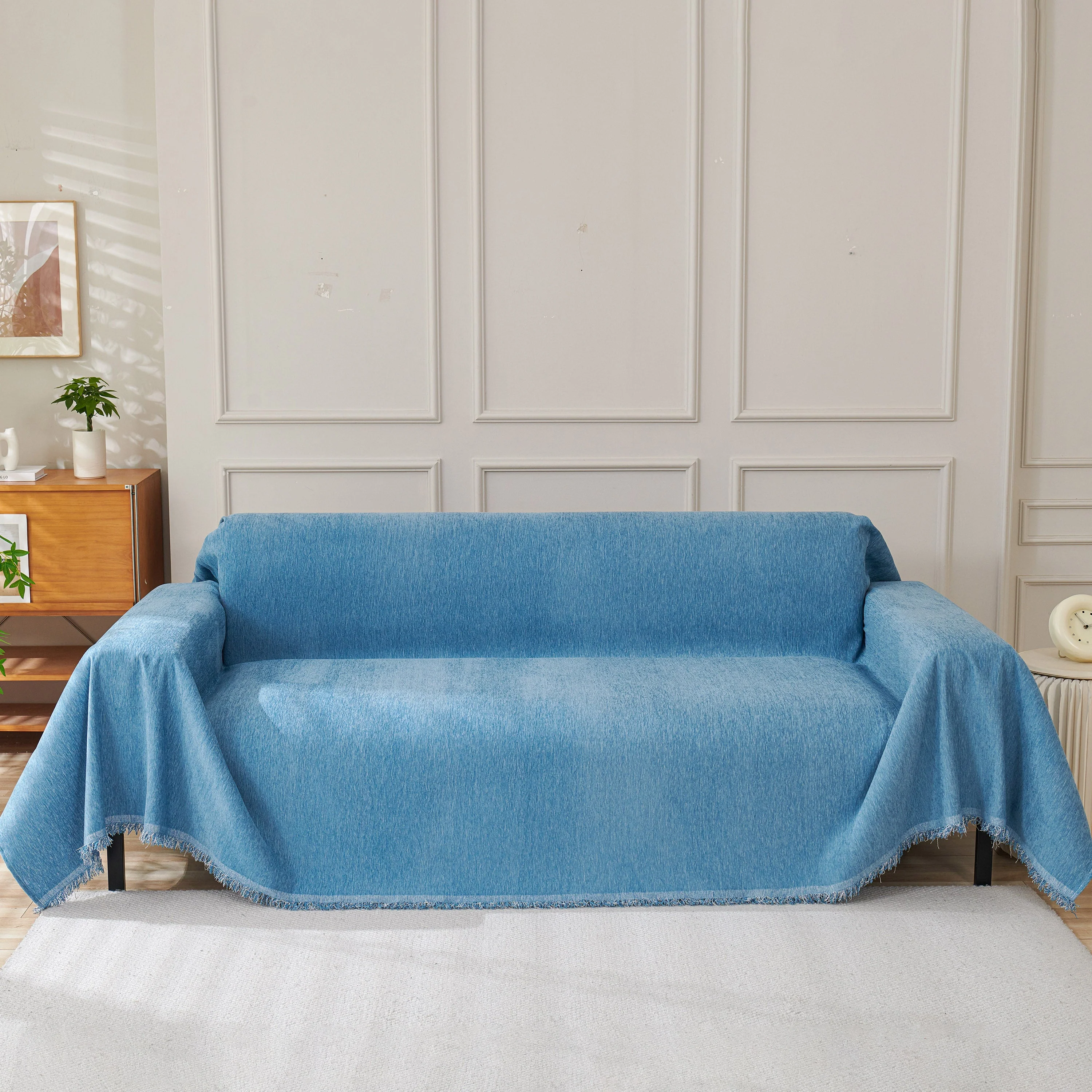 Solid Color Chenille Sofa Throw Blanket, Cozy & Easy Care Fringed Furniture Protector - Image 91