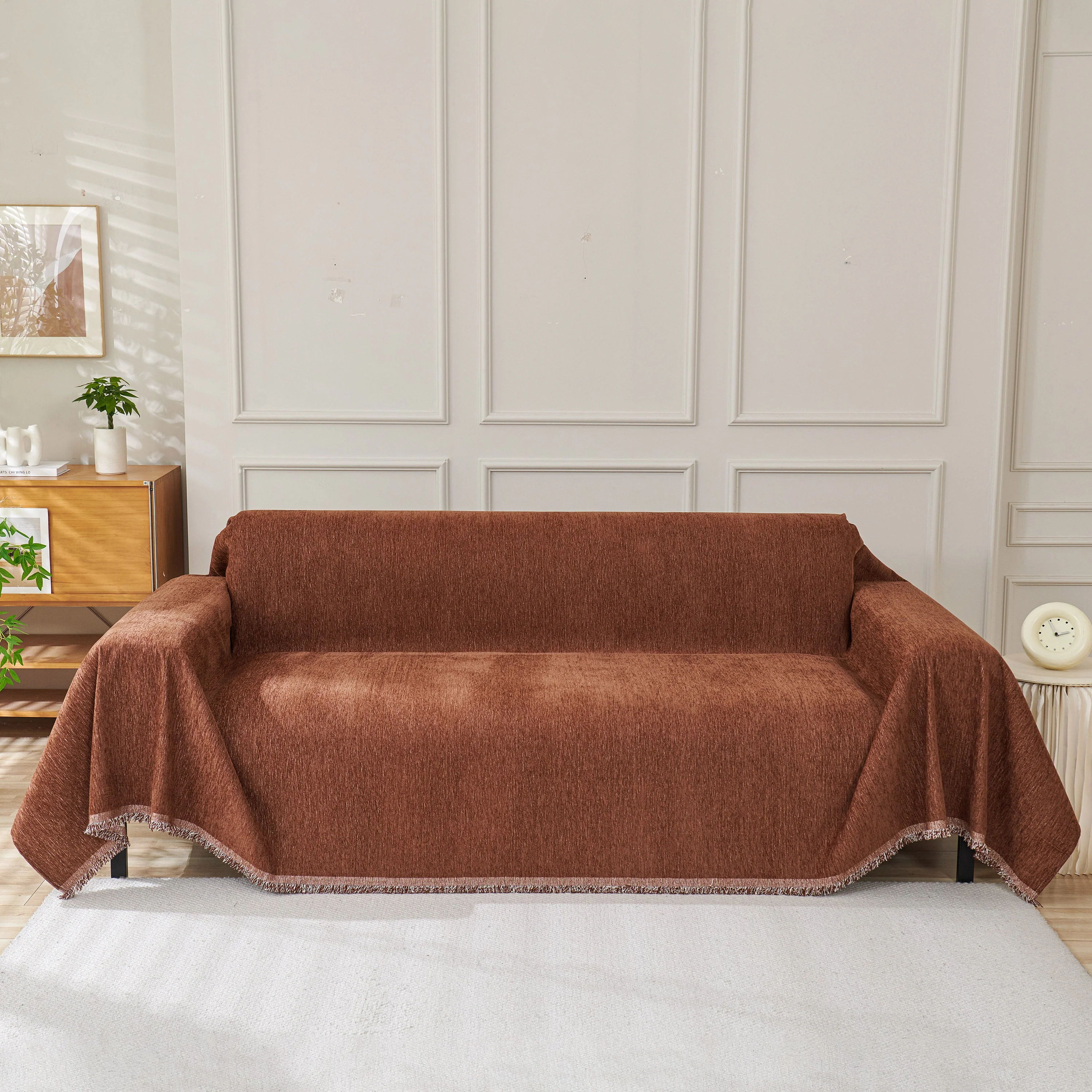 Solid Color Chenille Sofa Throw Blanket, Modern Decor Soft Couch Cover with Fringes - Image 14