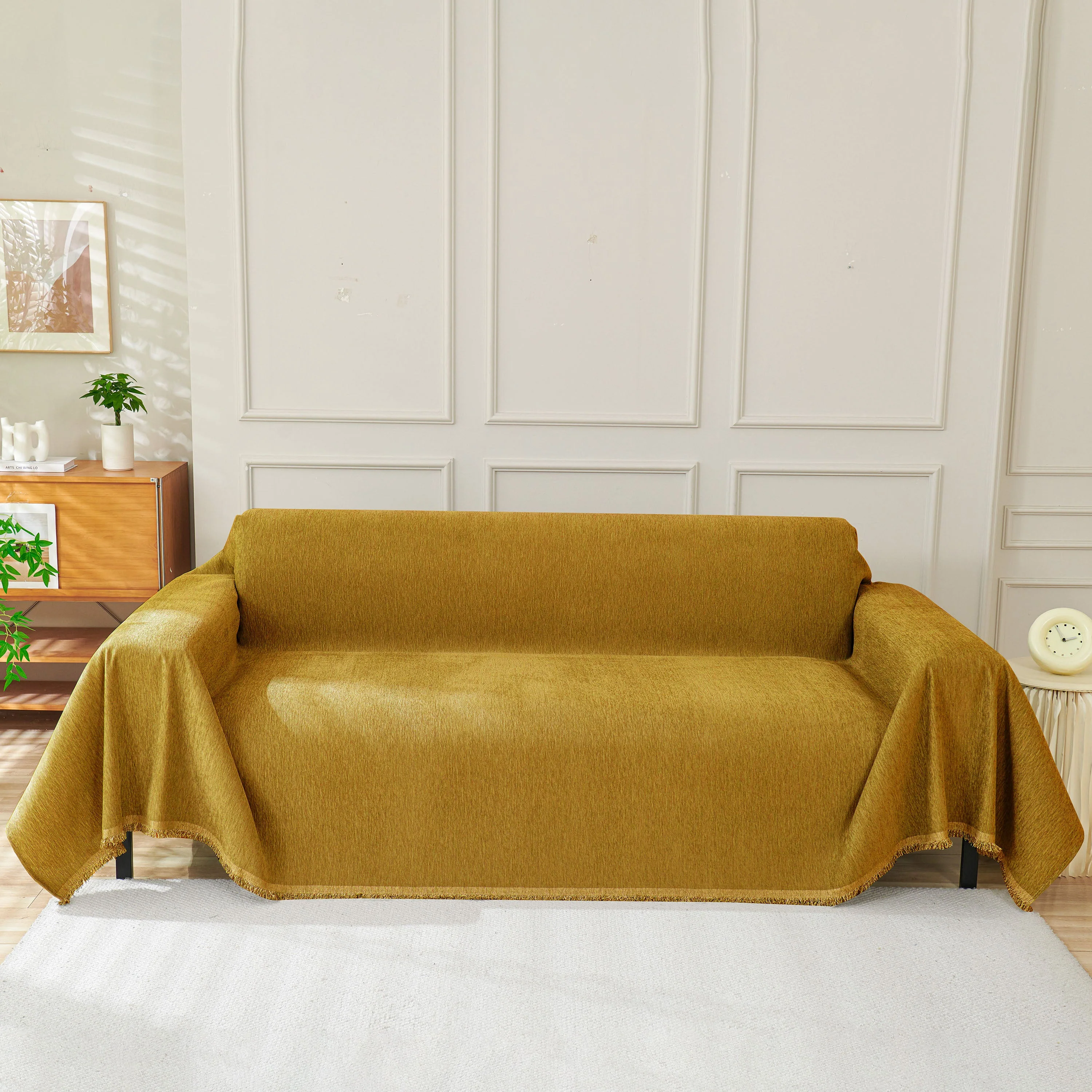 Solid Color Chenille Sofa Throw Blanket, Modern Decor Soft Couch Cover with Fringes - Image 2