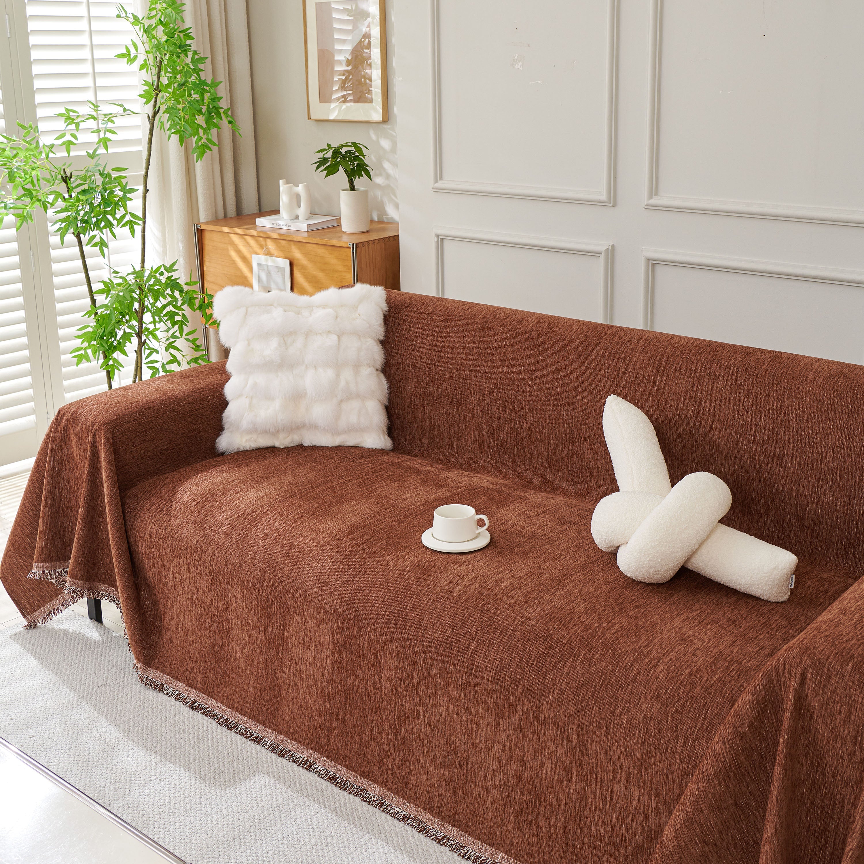 Solid Color Chenille Sofa Throw Blanket, Modern Decor Soft Couch Cover with Fringes - Image 20
